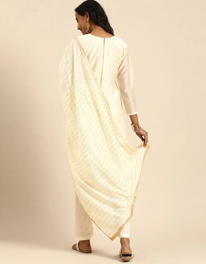 Antique White Silk Blend Suit Pant