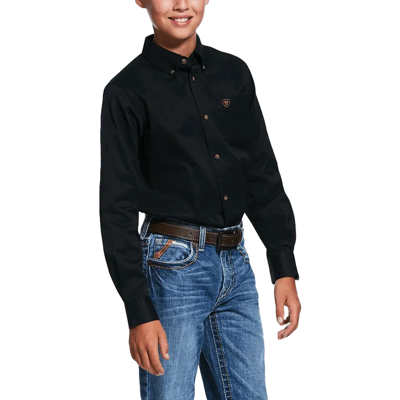Ariat Boy's Black Solid Twill Classic Fit Button Up Western Shirt