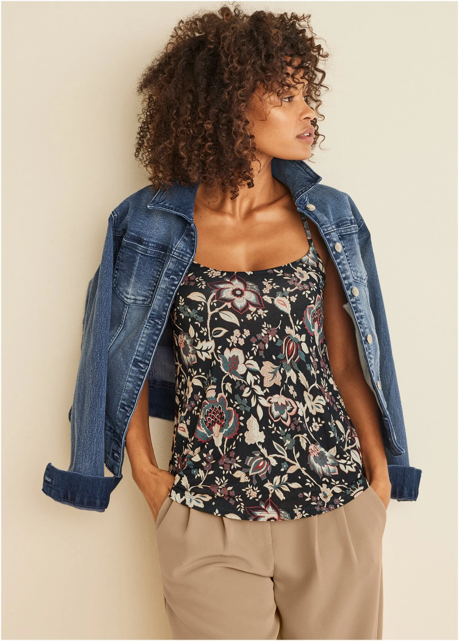Back Detail Printed Tank - Black Floral