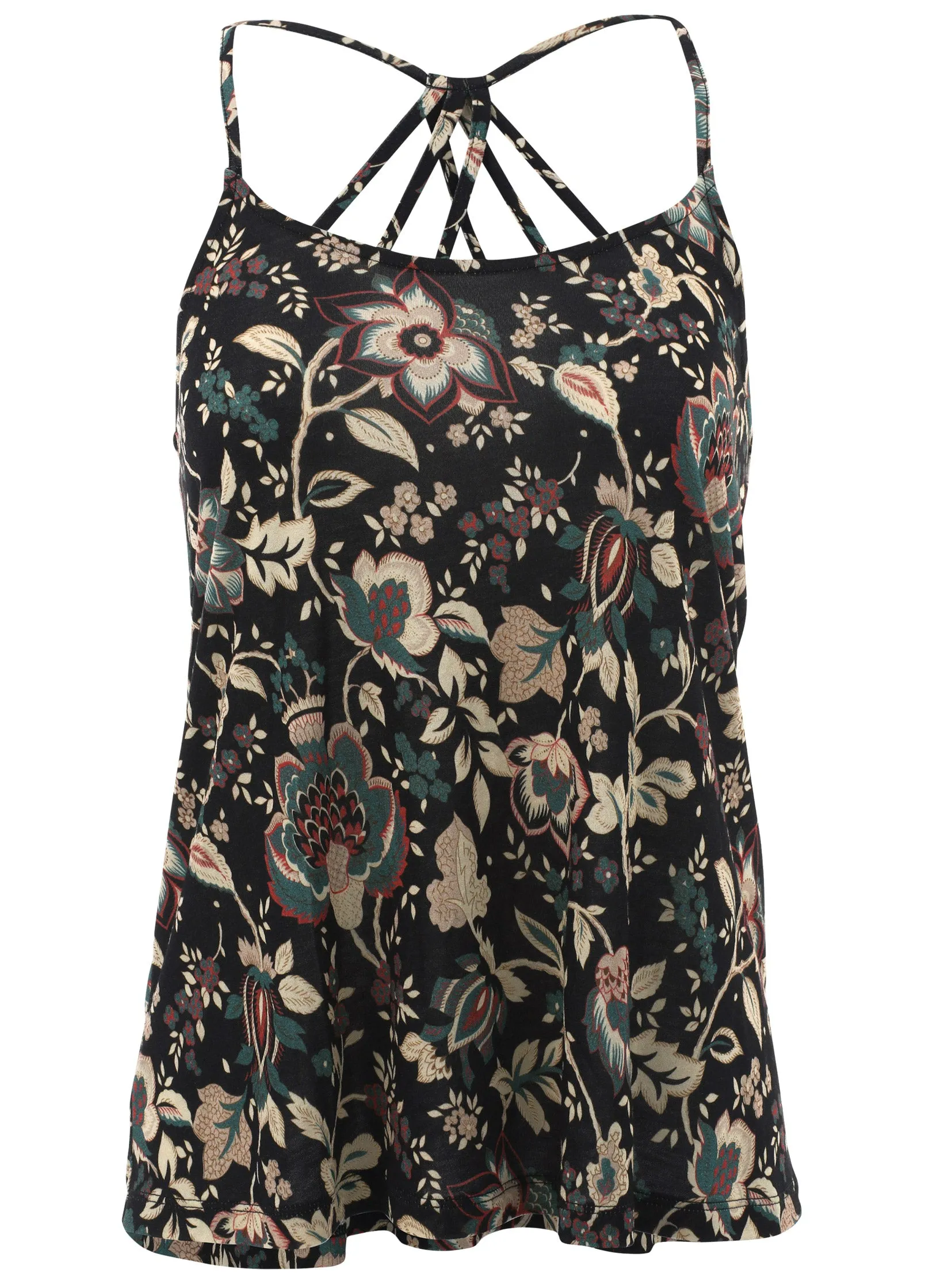 Back Detail Printed Tank - Black Floral