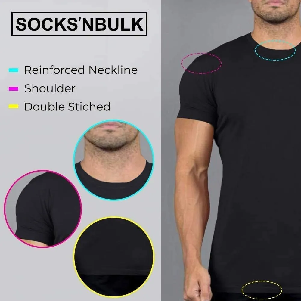 BILLIONHATS 3 Pack Mens Cotton Short Sleeve Lightweight T-Shirts, Bulk Crew Tees for Guys, Black Colors Bulk Pack