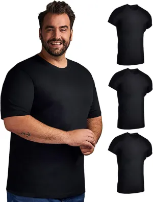 BILLIONHATS 3 Pack Mens Cotton Short Sleeve Lightweight T-Shirts, Bulk Crew Tees for Guys, Black Colors Bulk Pack