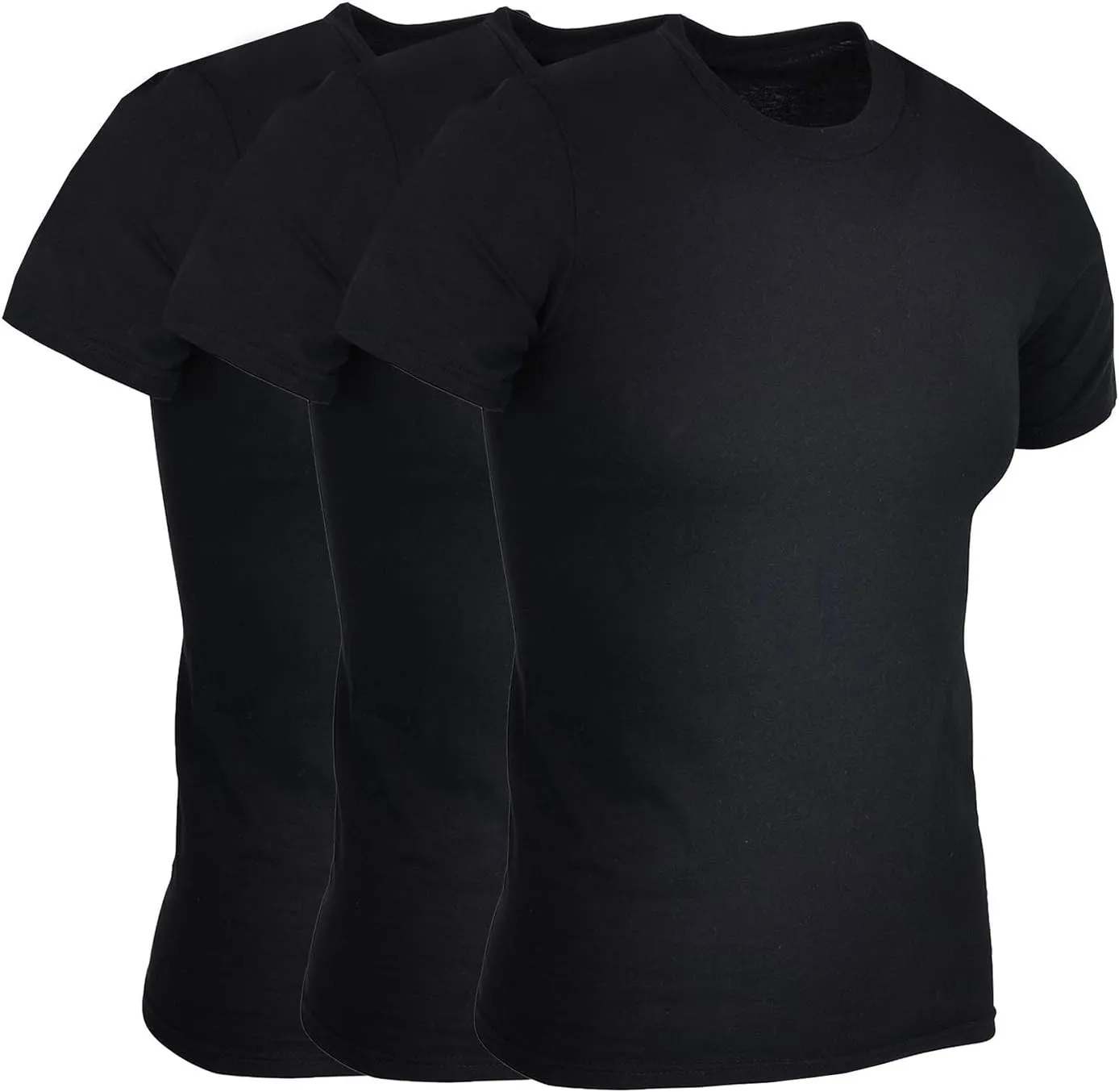 BILLIONHATS 3 Pack Mens Cotton Short Sleeve Lightweight T-Shirts, Bulk Crew Tees for Guys, Black Colors Bulk Pack