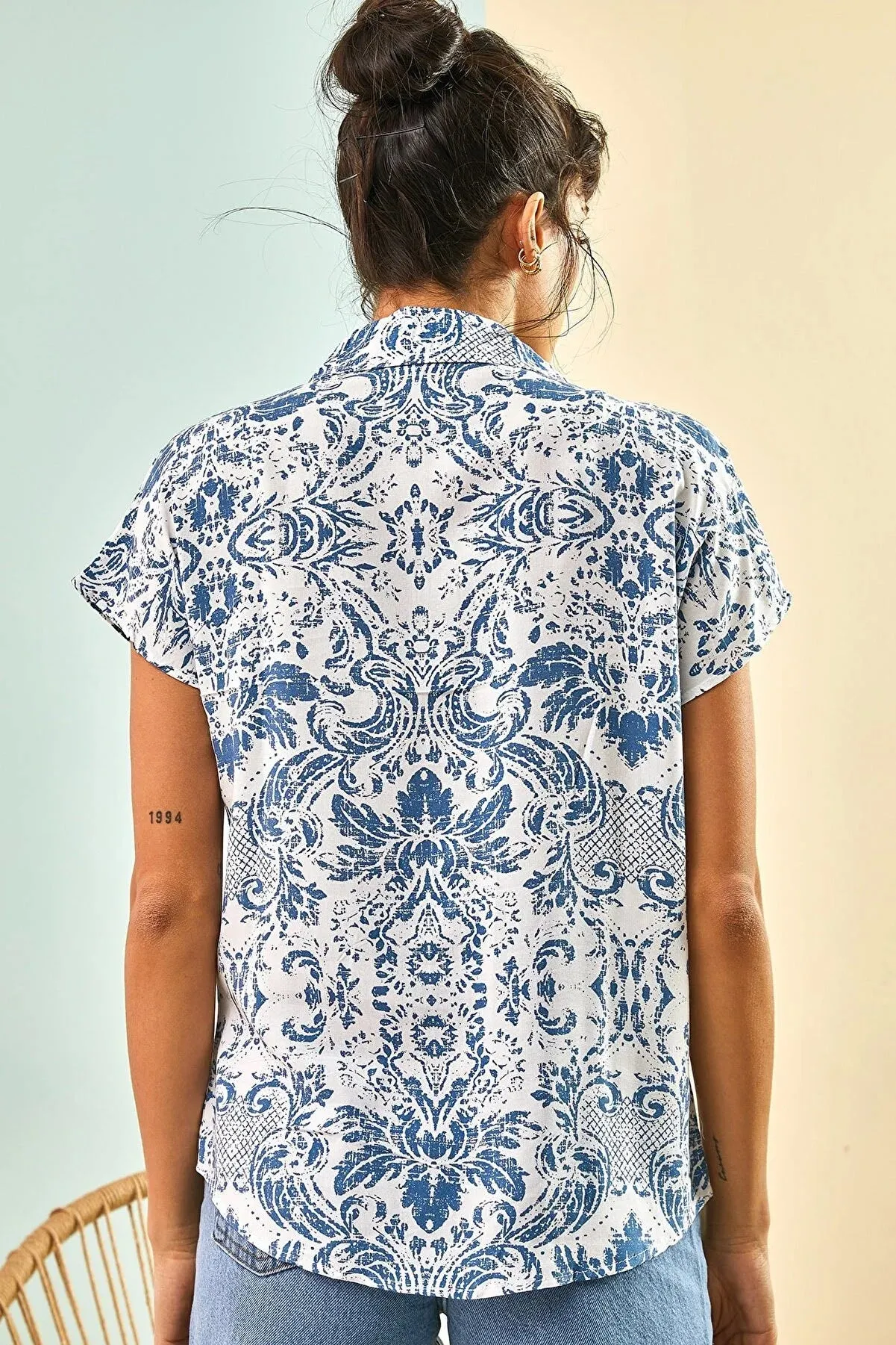 Blue Floral Short Sleeve Button-Up Shirt