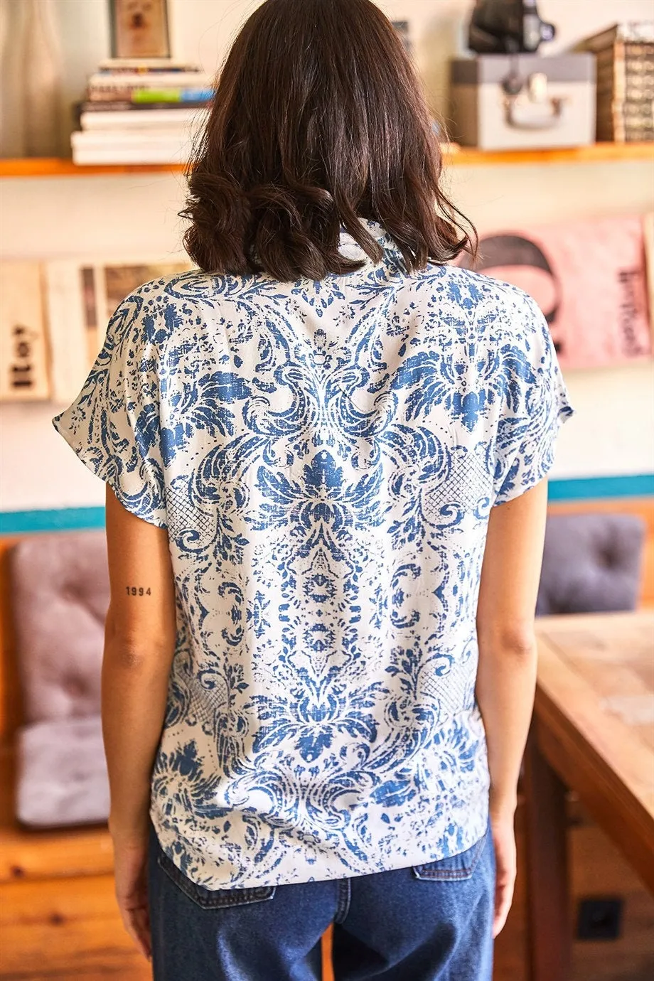 Blue Floral Short Sleeve Button-Up Shirt