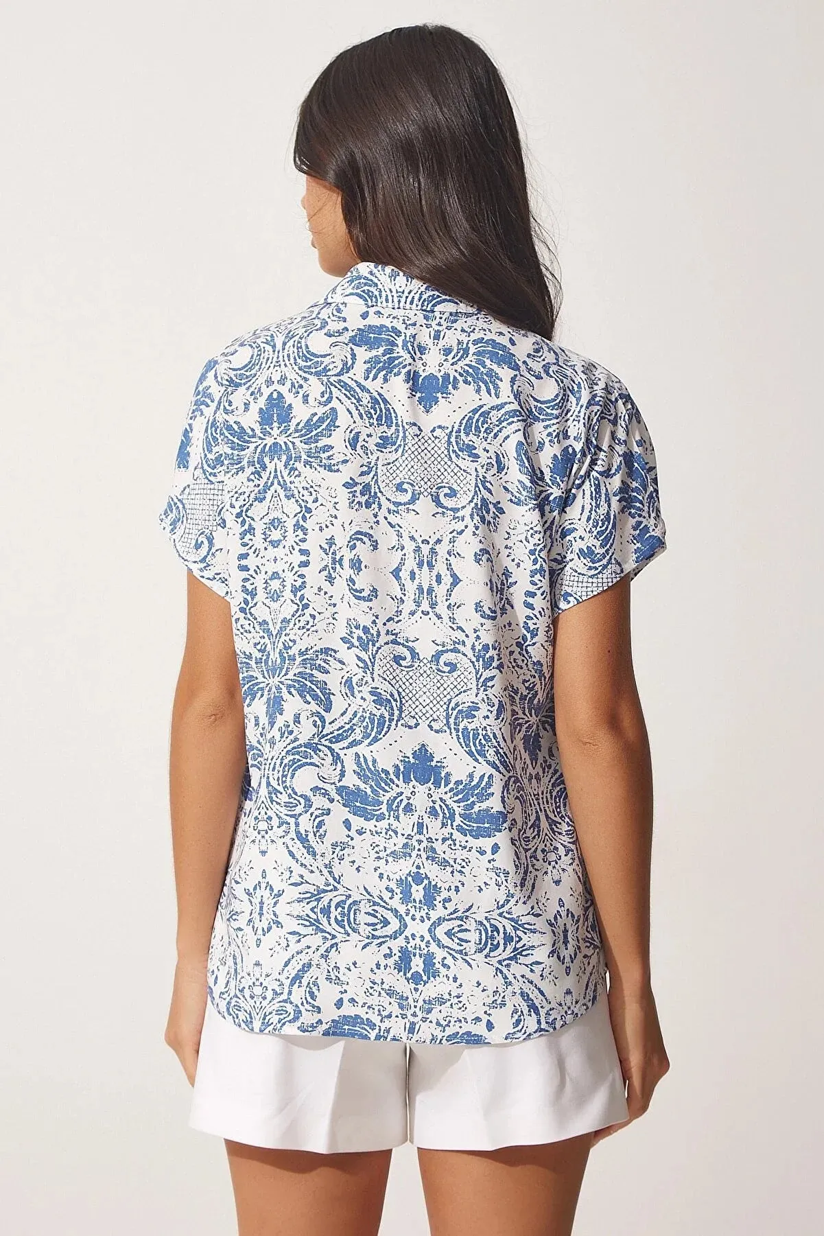 Blue Floral Short Sleeve Button-Up Shirt