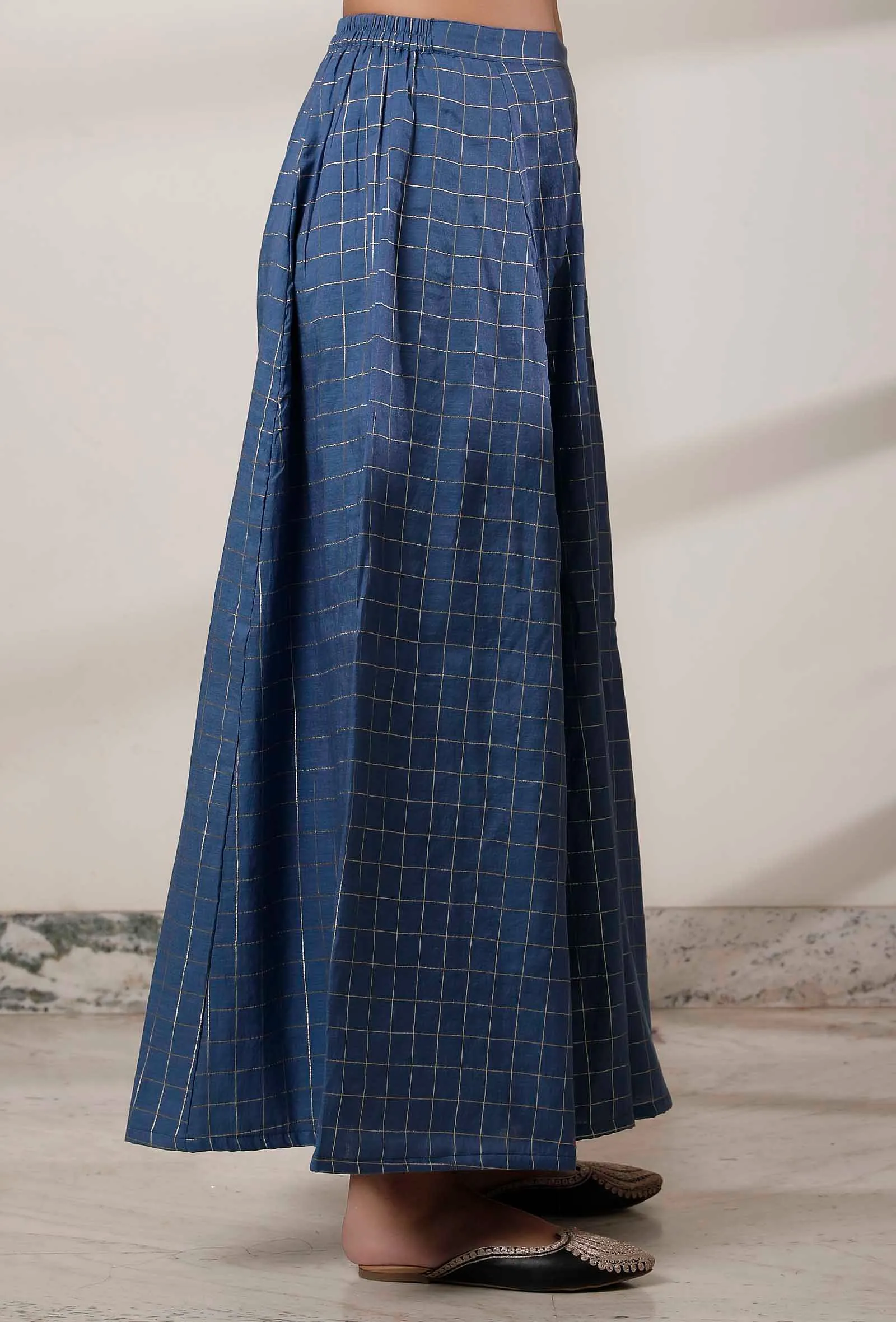 Blue Woven Chanderi Kali Palazzo