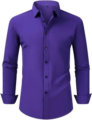 Cambkatl Men's Slim Fit Dress Shirts Stretch Long Sleeve Classic Solid Business Casual Button Down Shirts