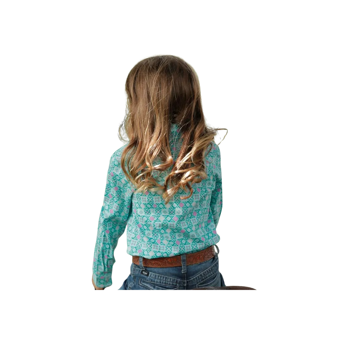 Cruel Girl's Kid's Long Sleeve Geo Print Turquiose & Pink Shirt