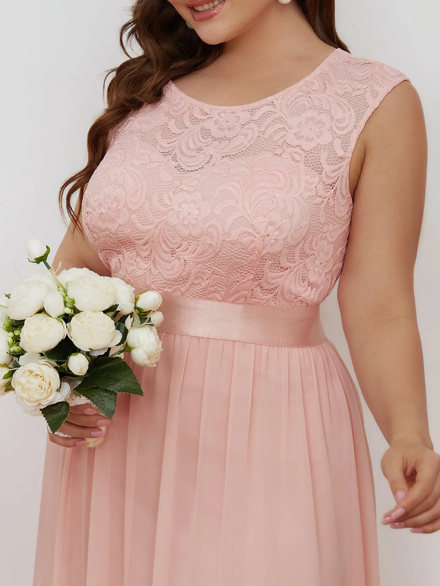 Custom Size Classic Round Neck V Back Lace Bridesmaid Dress
