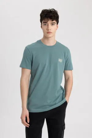 Defacto Men's Green Slim Fit Crew Neck Printed Short Sleeve T-Shirt