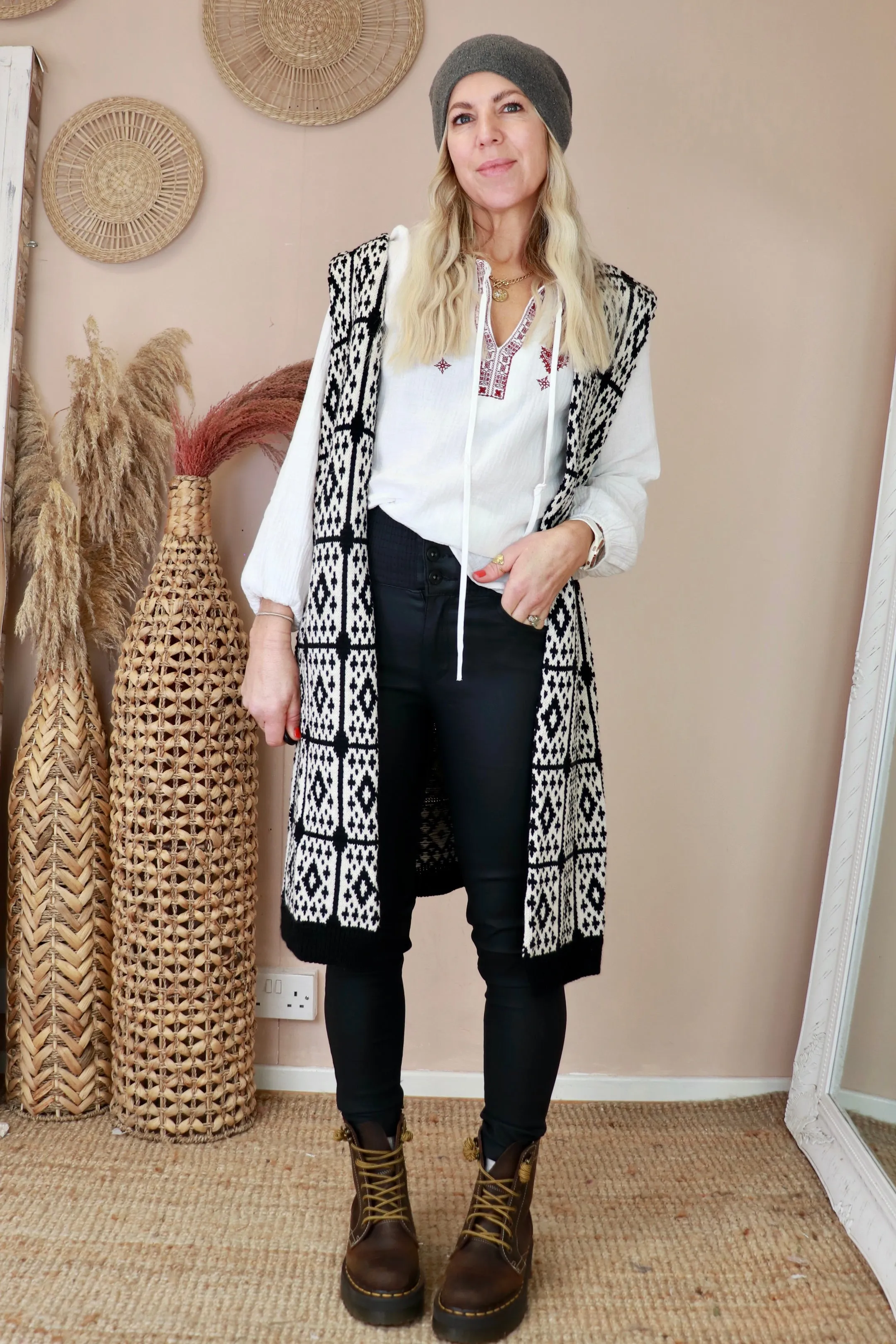 Diamond embroidered peasant blouse