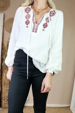 Diamond embroidered peasant blouse