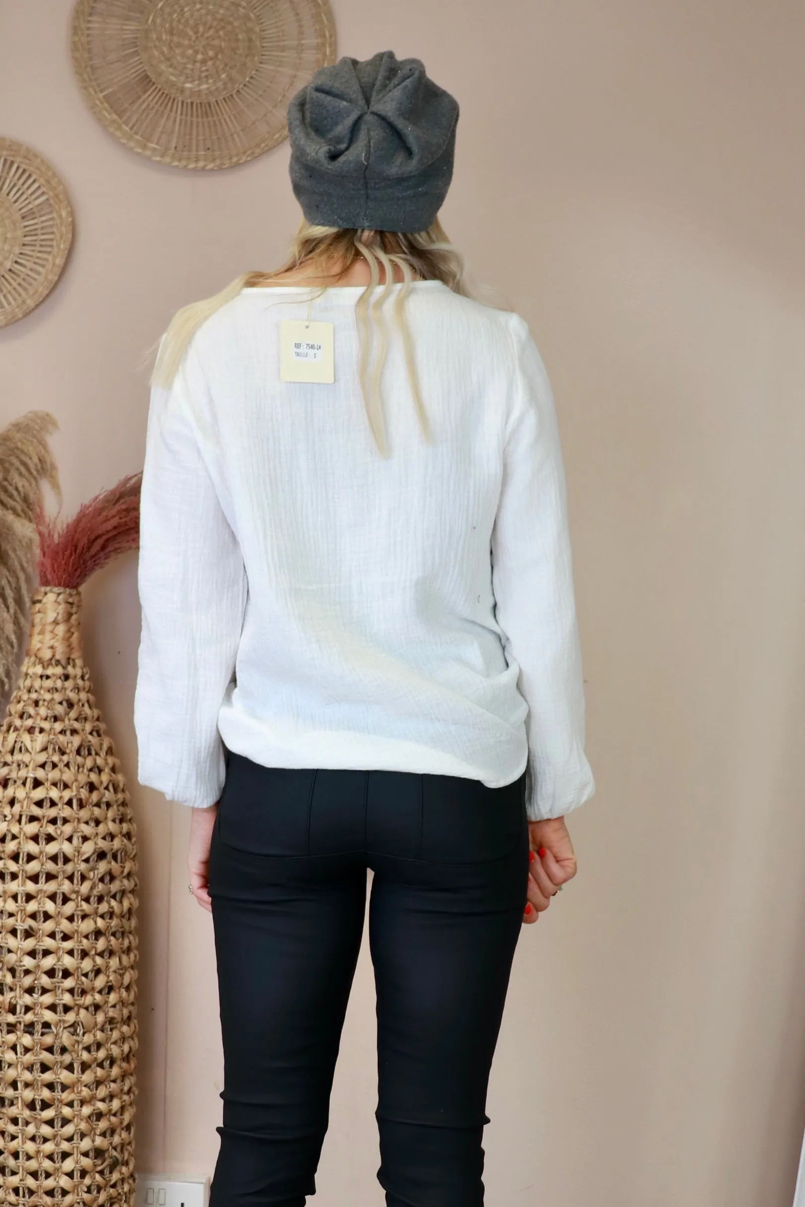 Diamond embroidered peasant blouse