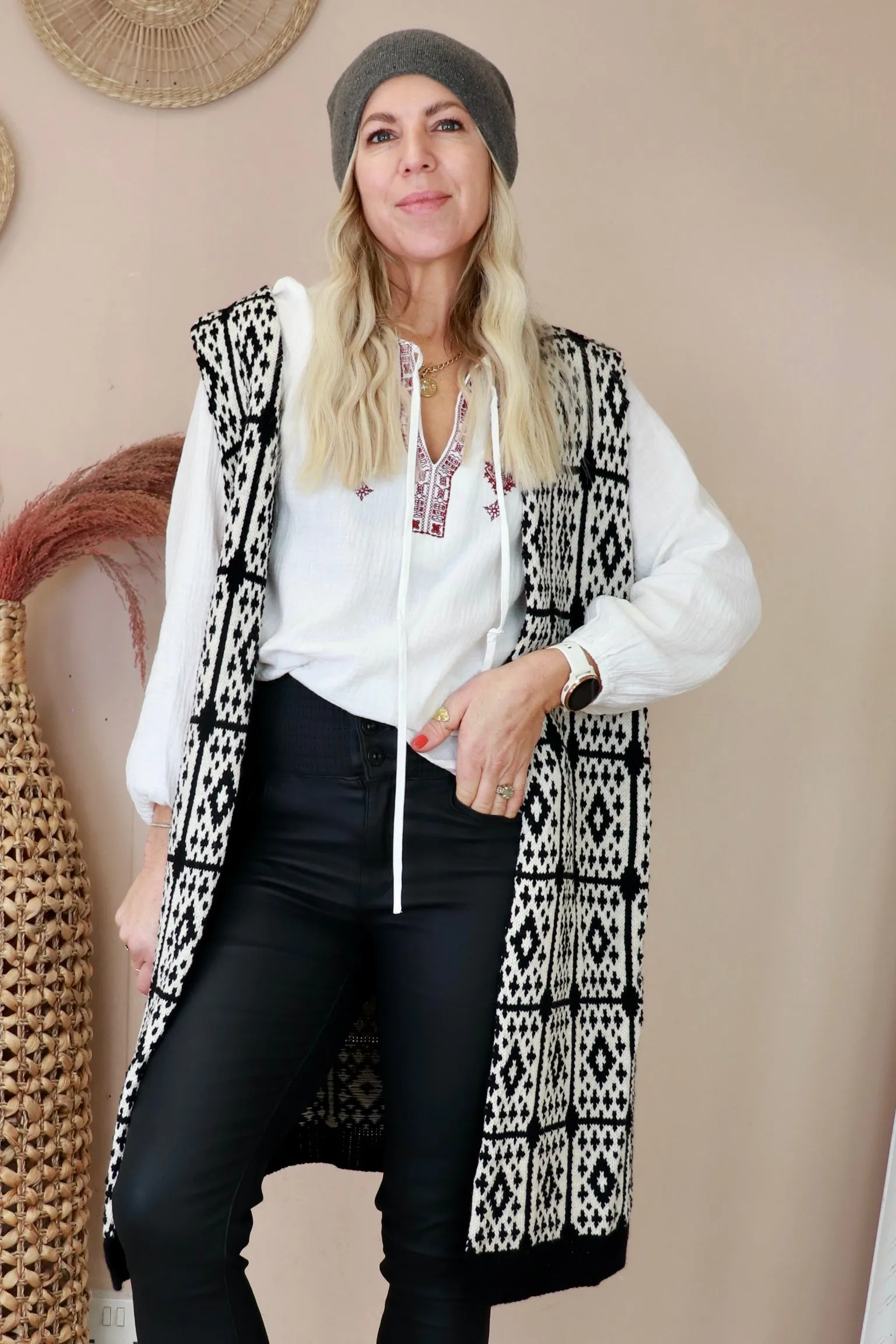 Diamond embroidered peasant blouse