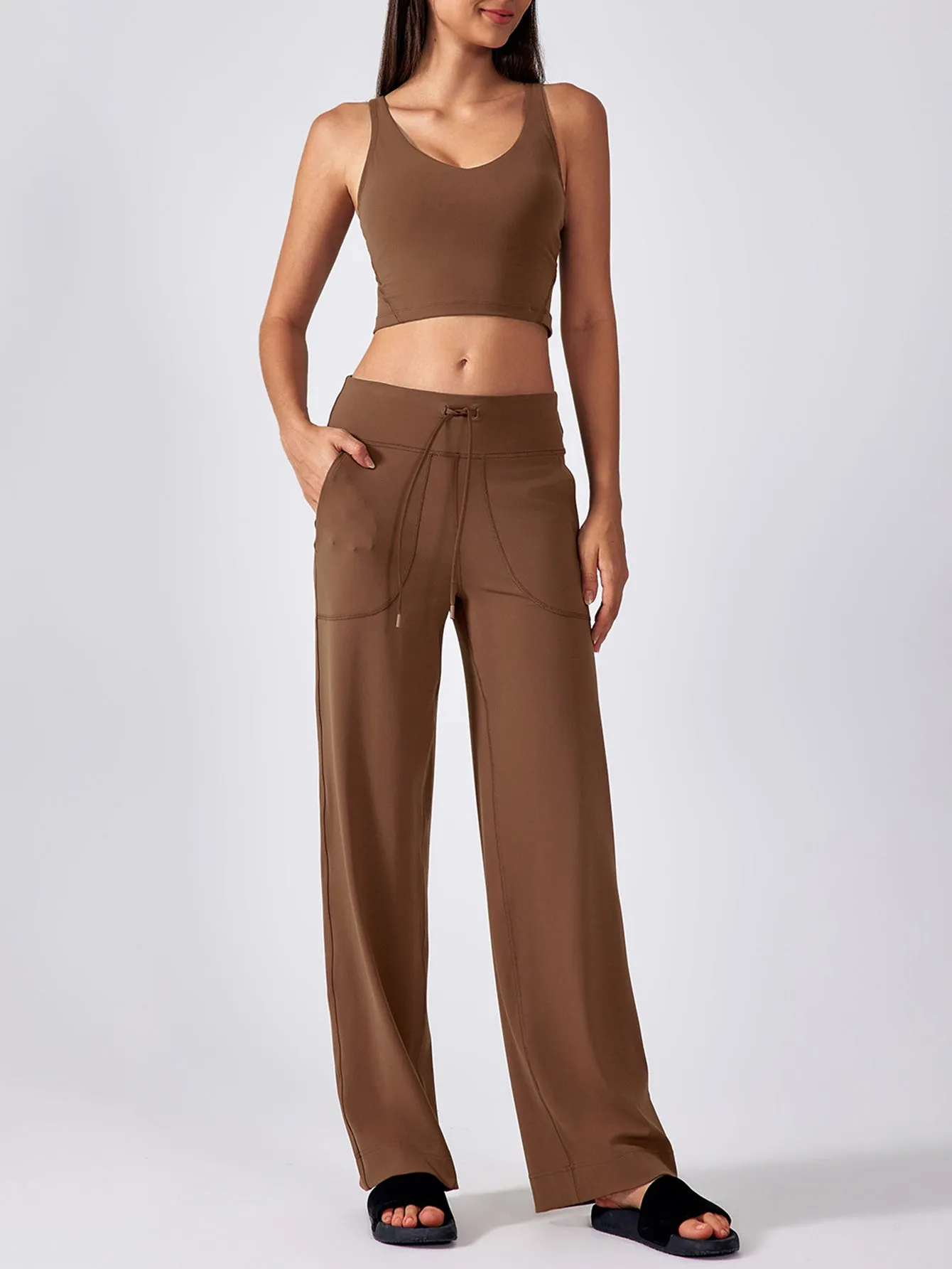 Drawstring Waist Wide-Leg Pocket Pants