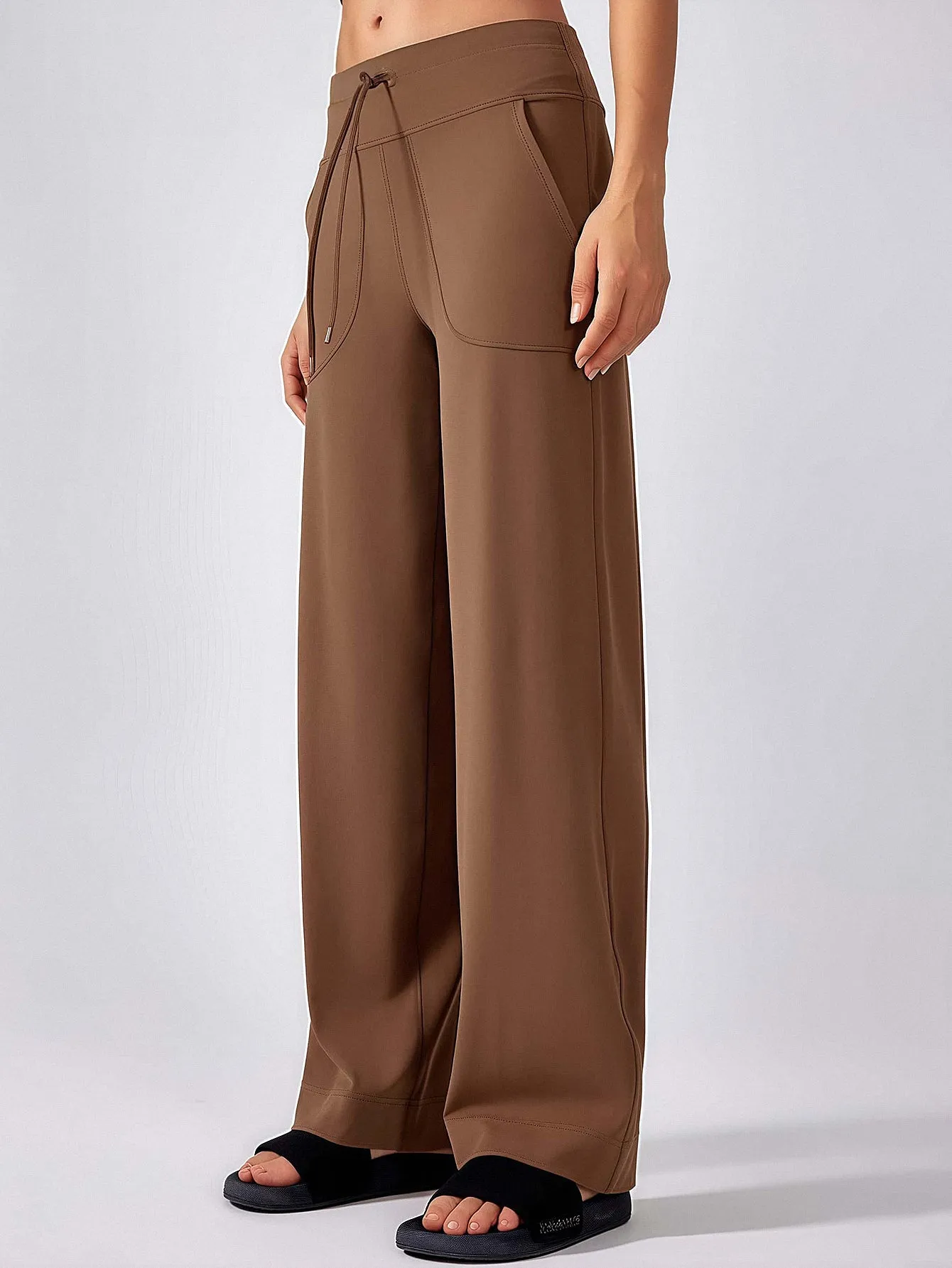 Drawstring Waist Wide-Leg Pocket Pants