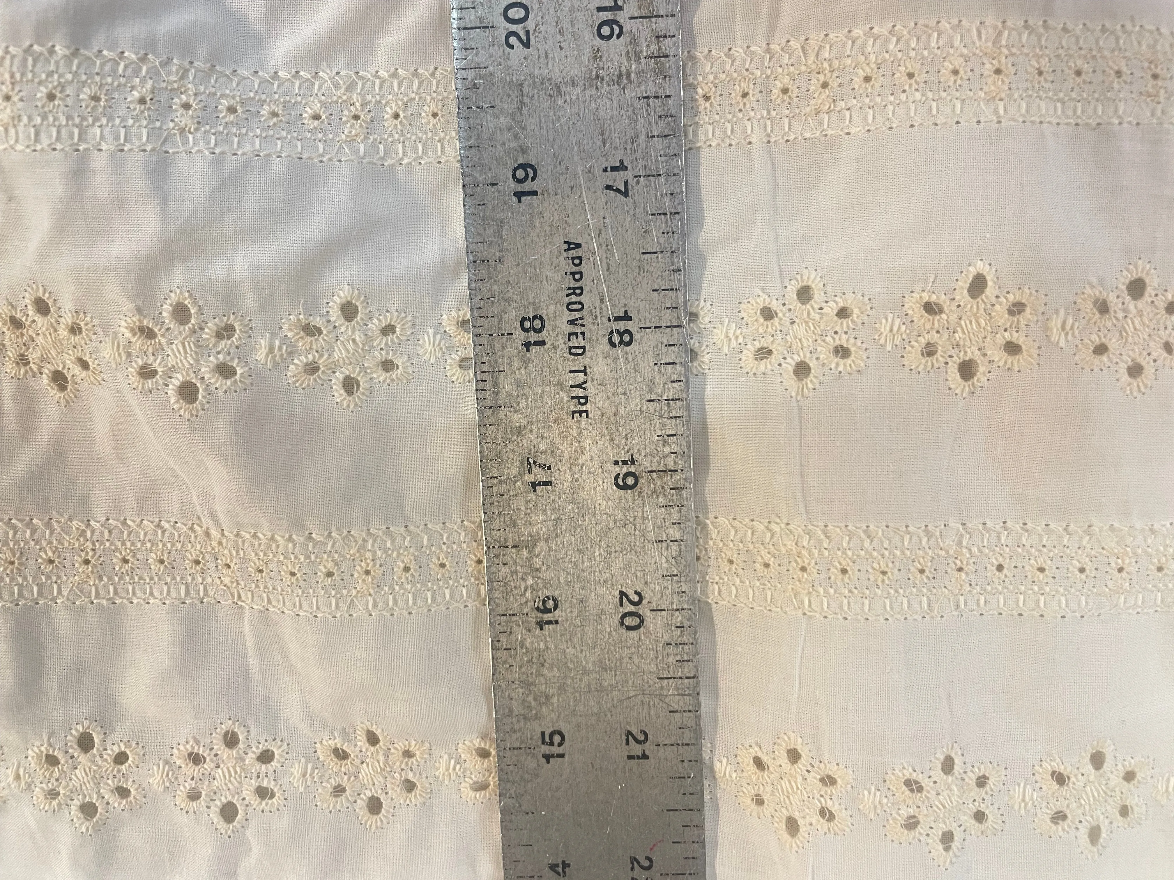Eyelet Floral Stripe Embroidered Cotton - Cream & White