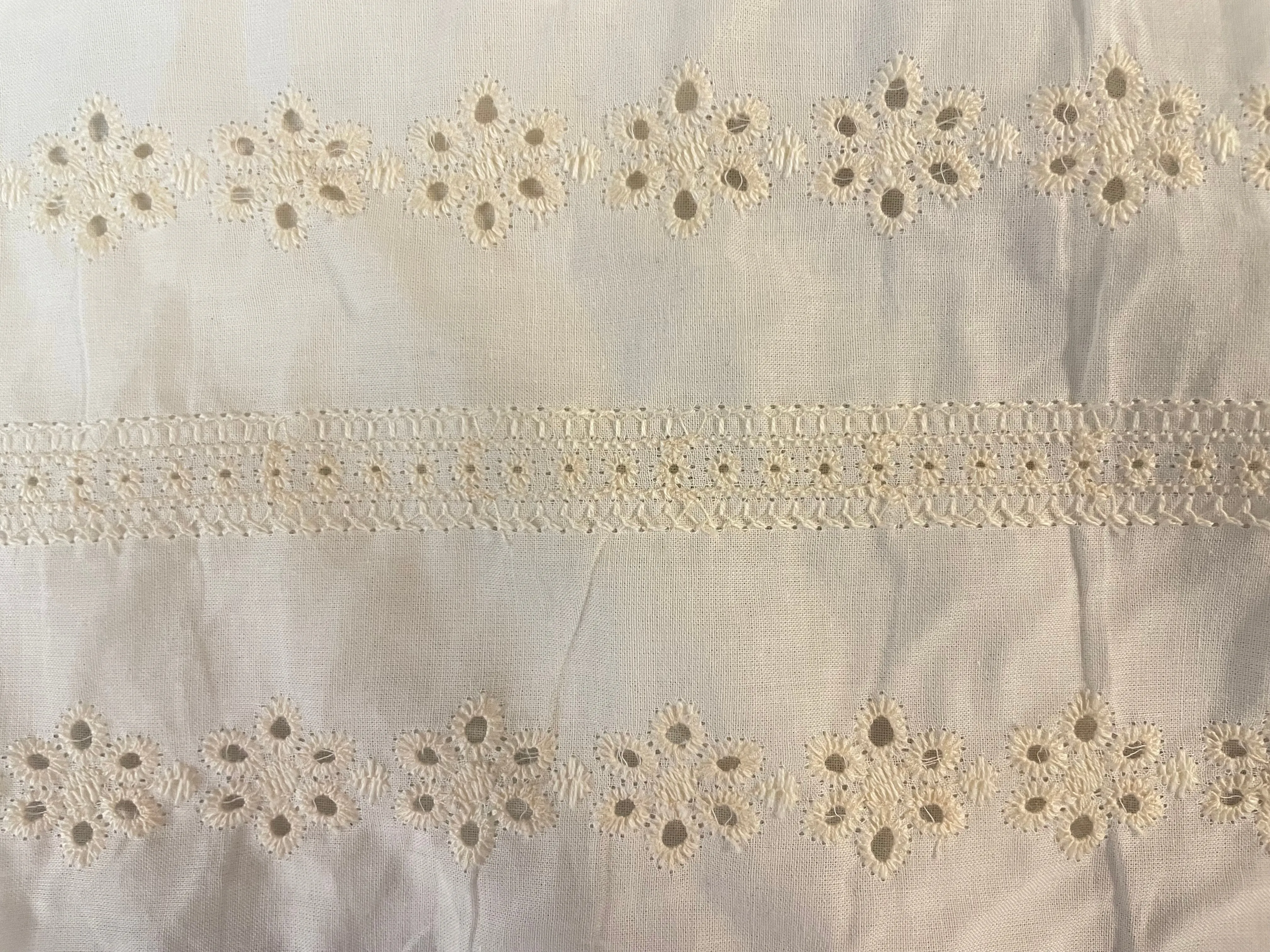 Eyelet Floral Stripe Embroidered Cotton - Cream & White