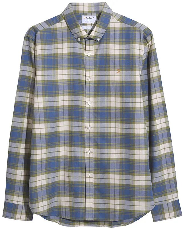 Farah Mens Brewer Check Long Sleeve Shirt Sheaf Blue