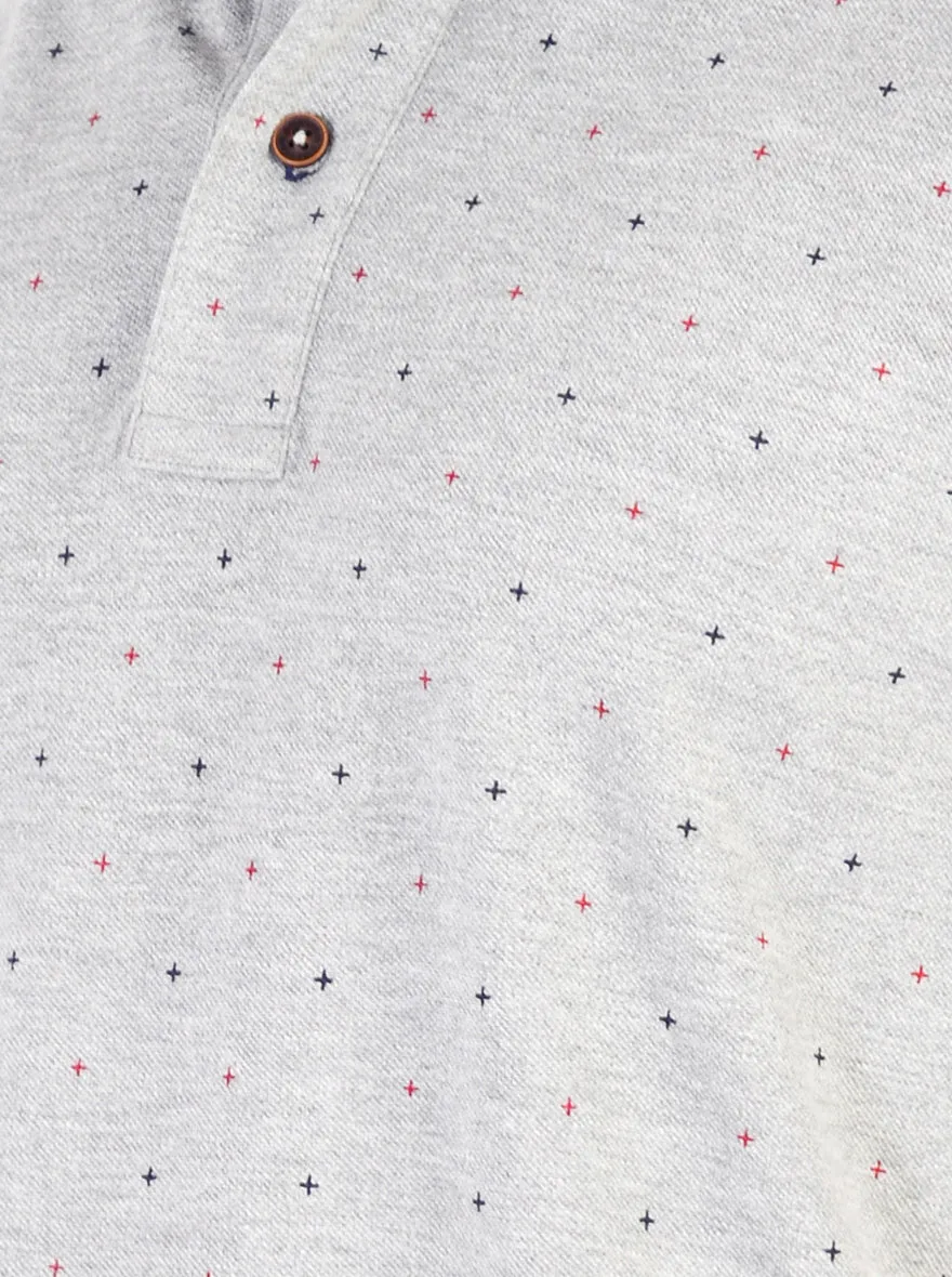 Grey Melange Printed Slim Fit Polo T-shirt | Greenfibre
