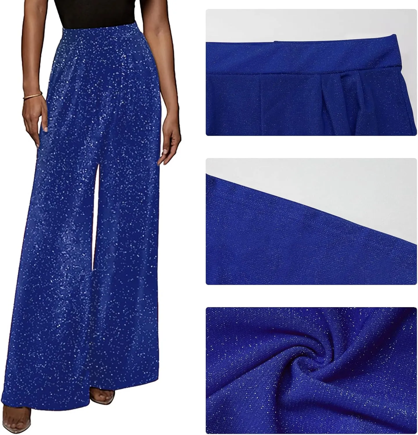 GUOLEZEEV Women High Elastic Waist Wide Leg Palazzo Pants Casual Loose Long Pant Trouser