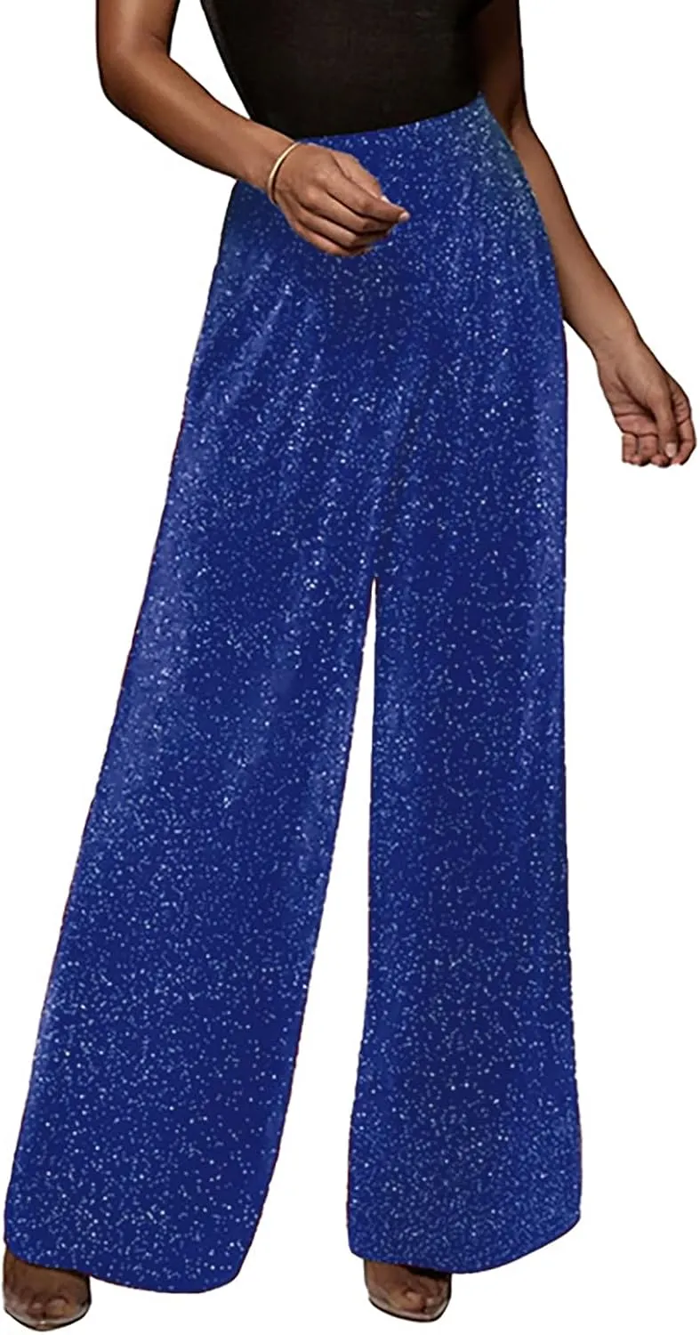 GUOLEZEEV Women High Elastic Waist Wide Leg Palazzo Pants Casual Loose Long Pant Trouser