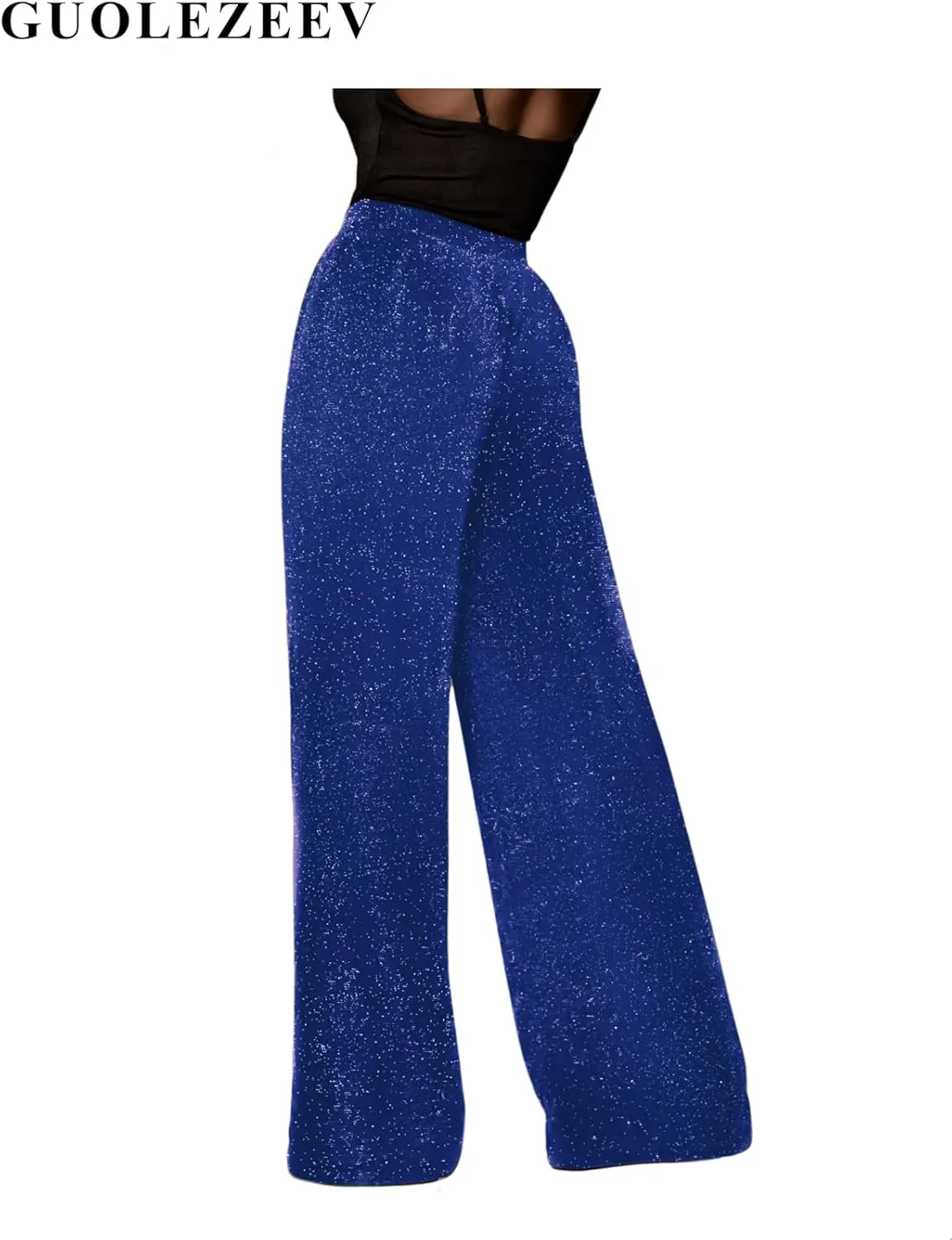 GUOLEZEEV Women High Elastic Waist Wide Leg Palazzo Pants Casual Loose Long Pant Trouser