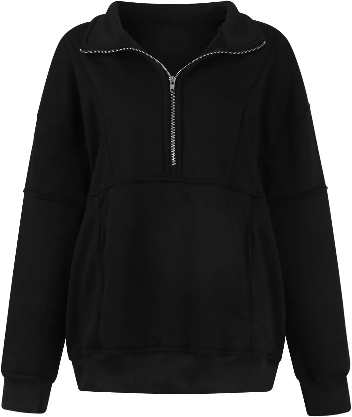 Half Zip Pullover Women Oversized Crewneck Sweatshirts with Pockets Loose Fit Thumb Hole Long Sleeve Sweaters