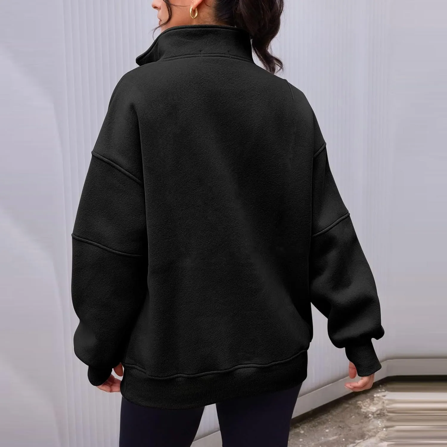 Half Zip Pullover Women Oversized Crewneck Sweatshirts with Pockets Loose Fit Thumb Hole Long Sleeve Sweaters