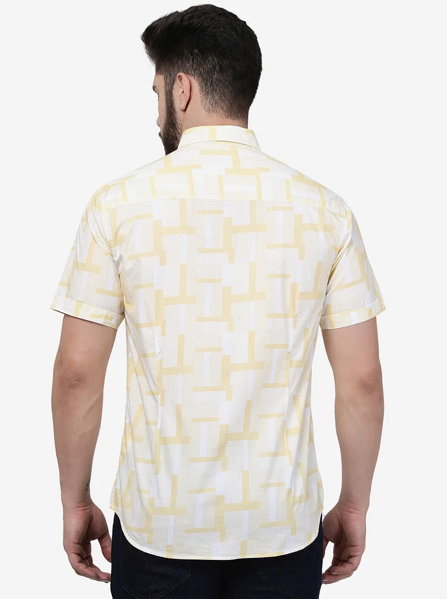 Haze Yellow Printed Slim Fit Casual Shirt | Greenfibre