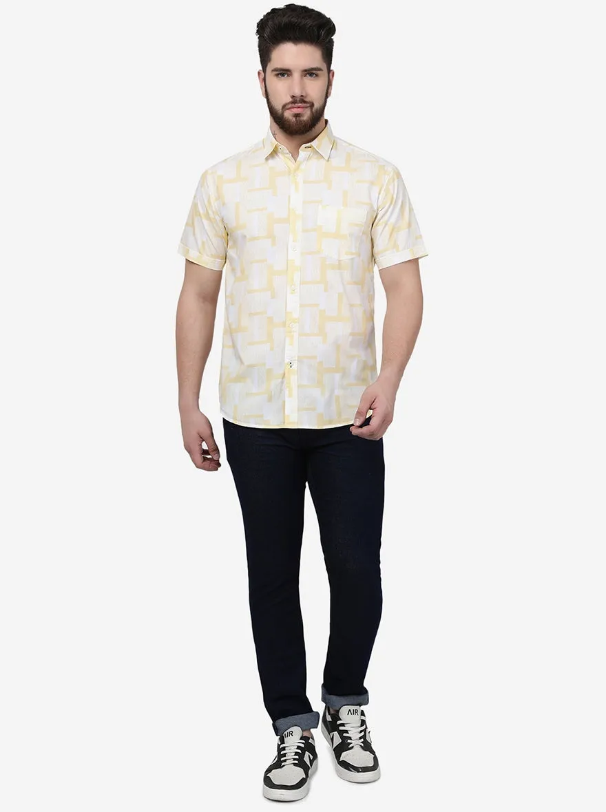 Haze Yellow Printed Slim Fit Casual Shirt | Greenfibre