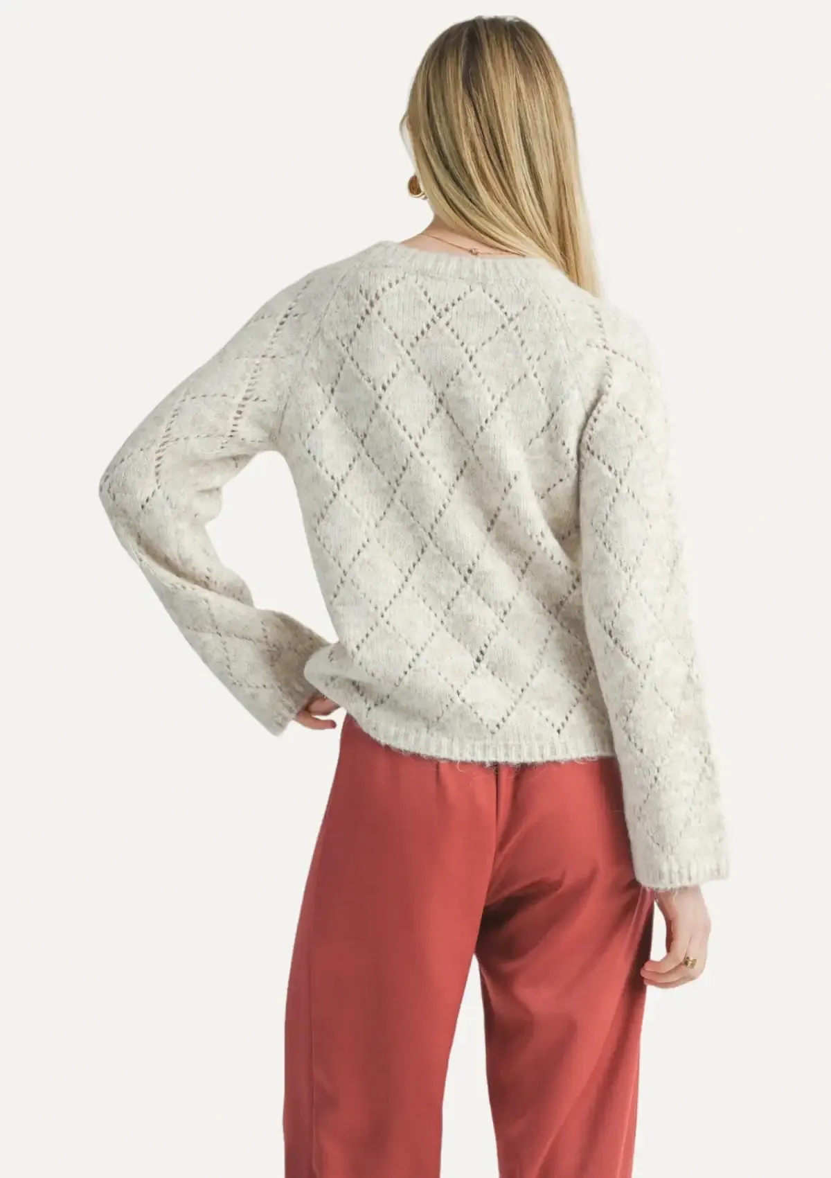 Irisha Diamond Pointelle Sweater - Oatmeal