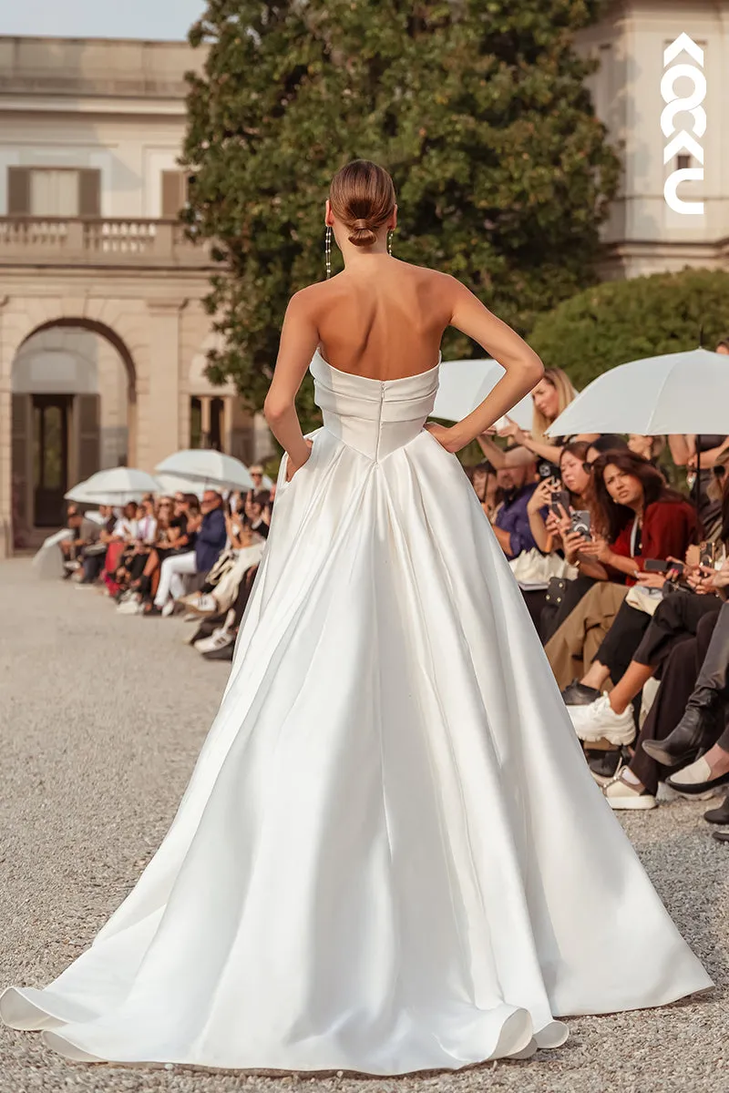 K1984 - -Simple & Elegant Off-Shoulder Sleeveless A-Line Wedding Dress