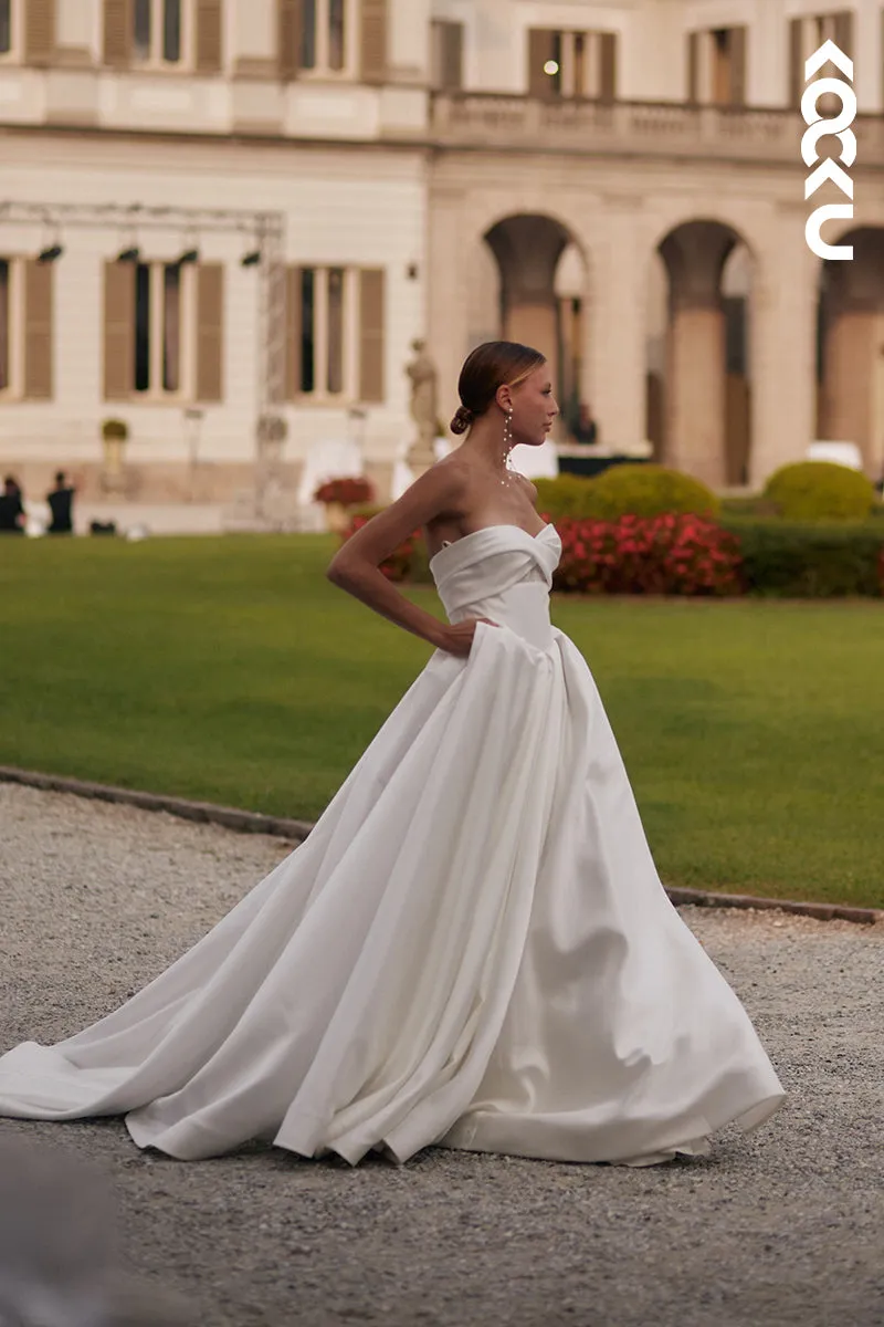 K1984 - -Simple & Elegant Off-Shoulder Sleeveless A-Line Wedding Dress