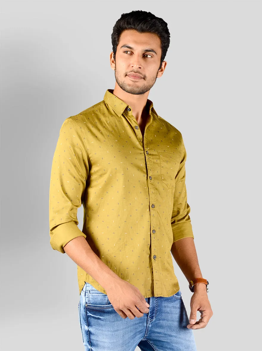Khaki Printed Slim Fit Casual Shirt | Greenfibre