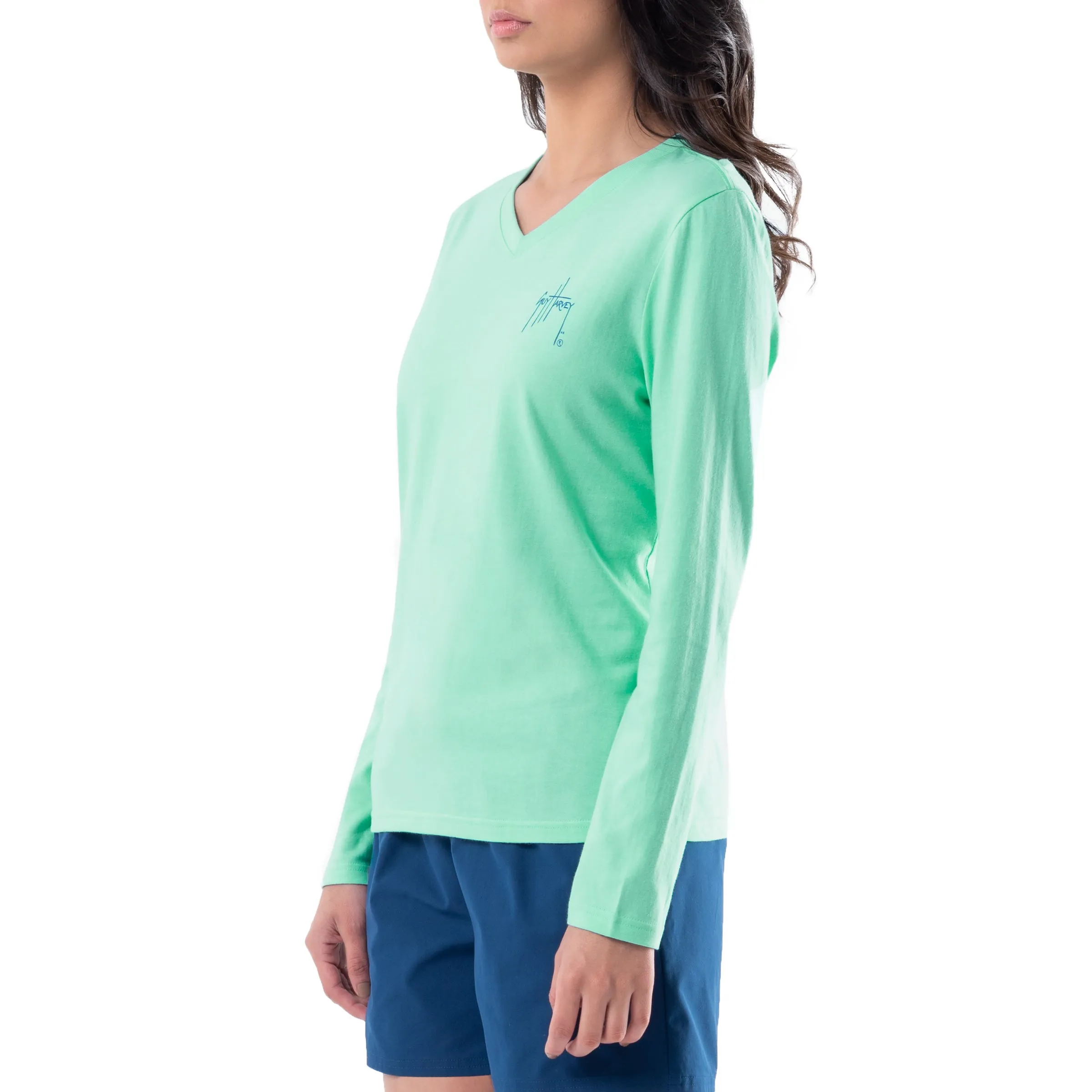 Ladies Stamp Long Sleeve V-Neck T-Shirt