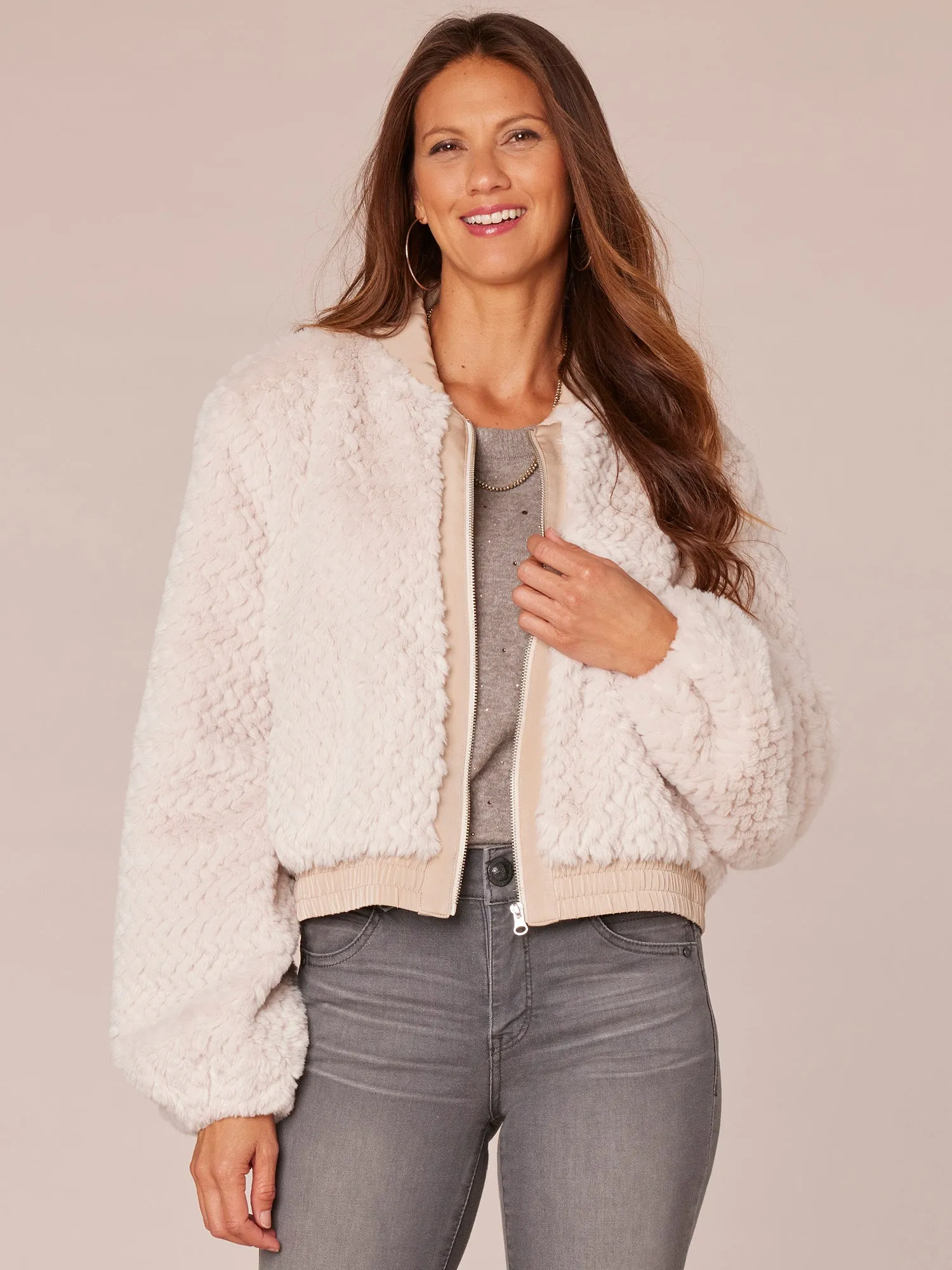 Long Sleeve Mock Neck Zip Front Cropped Bomber Jacket