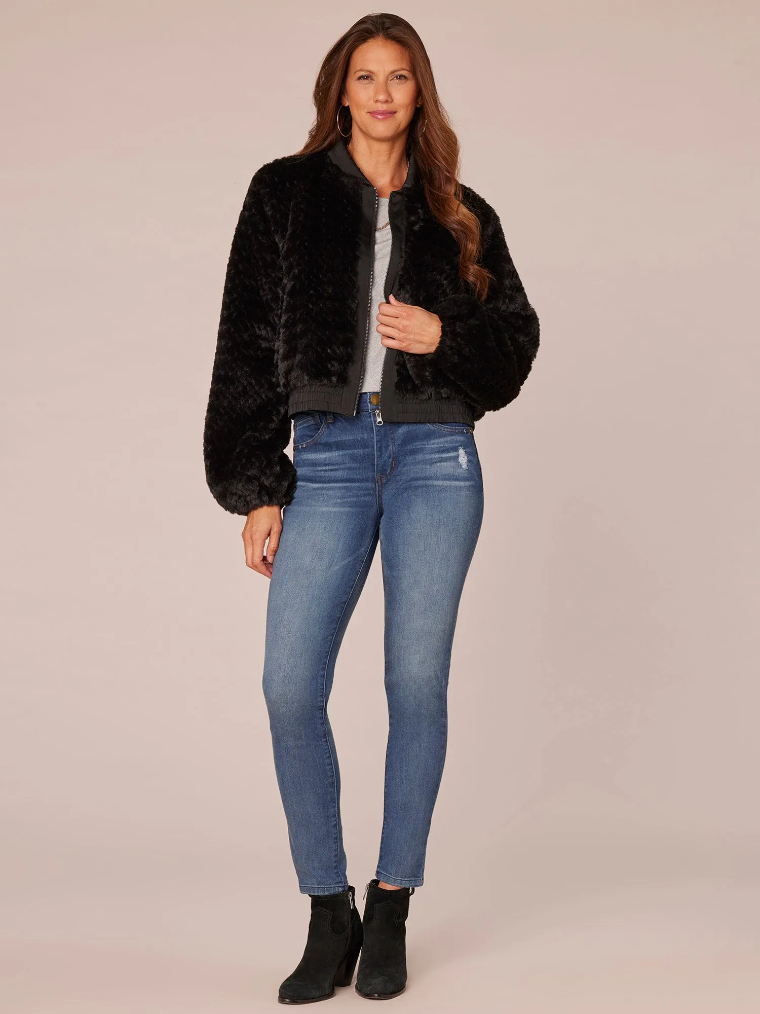 Long Sleeve Mock Neck Zip Front Cropped Bomber Jacket