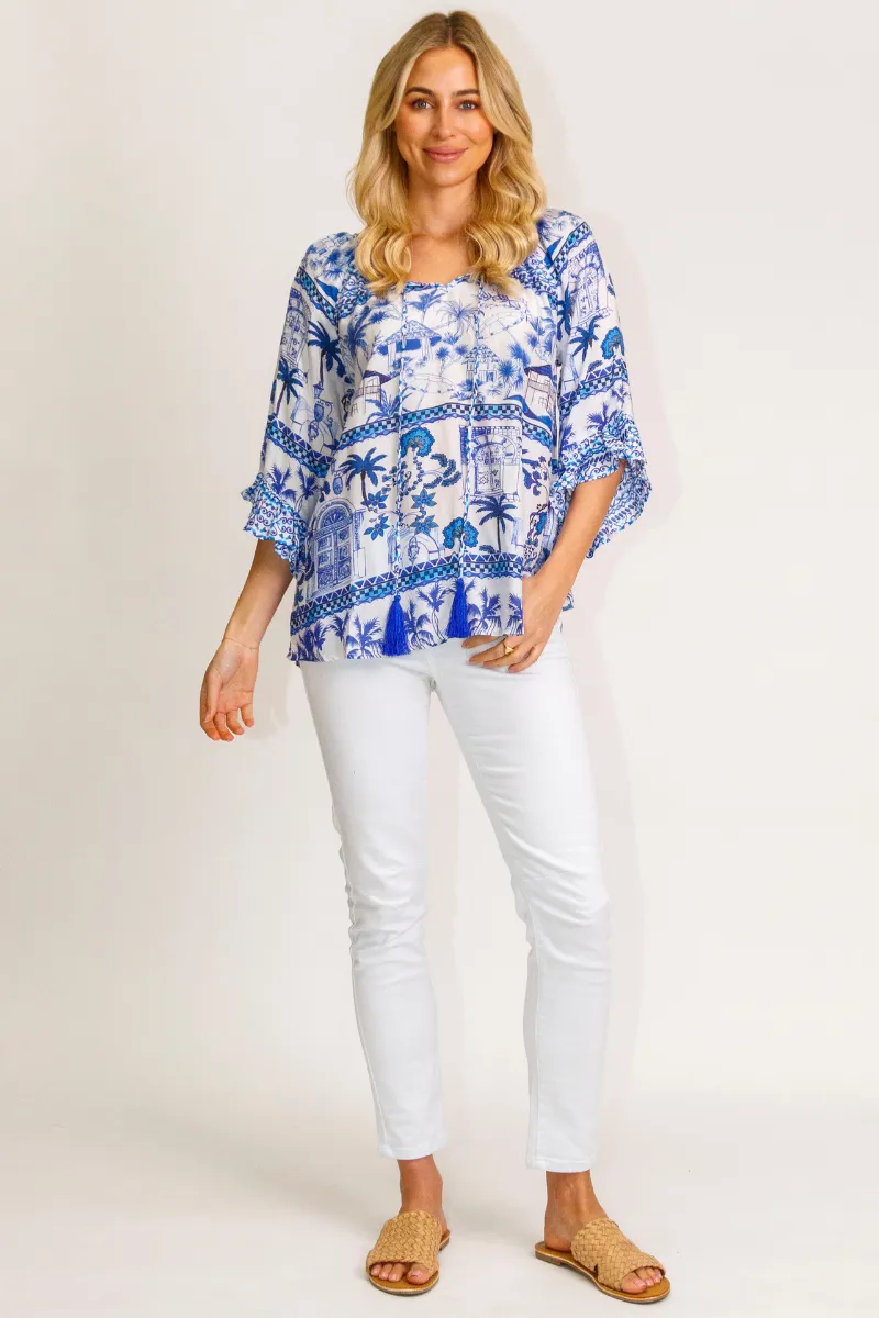 Lula Life Moffat  Sleeve Top Navy