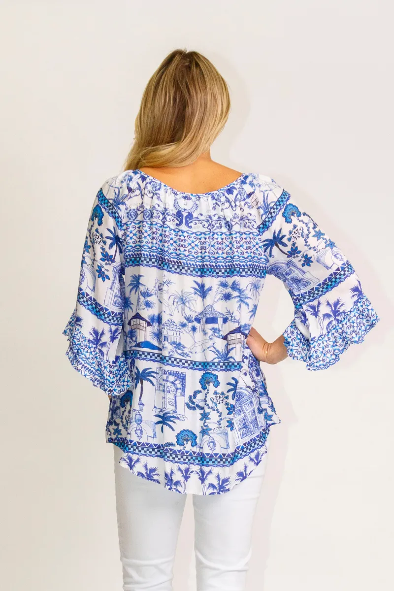 Lula Life Moffat  Sleeve Top Navy