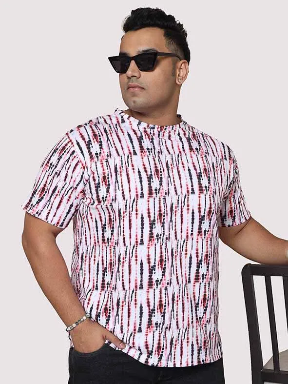 Men Plus Size Black & Red Spectrum Digital Printed Round Neck T-shirt
