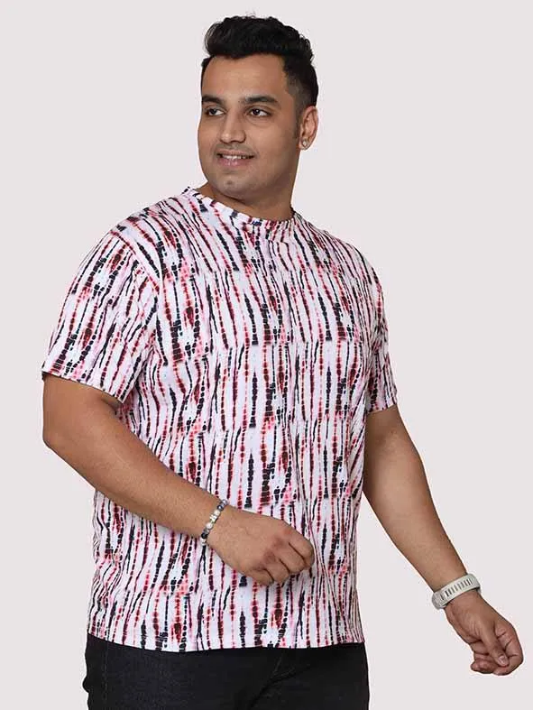 Men Plus Size Black & Red Spectrum Digital Printed Round Neck T-shirt