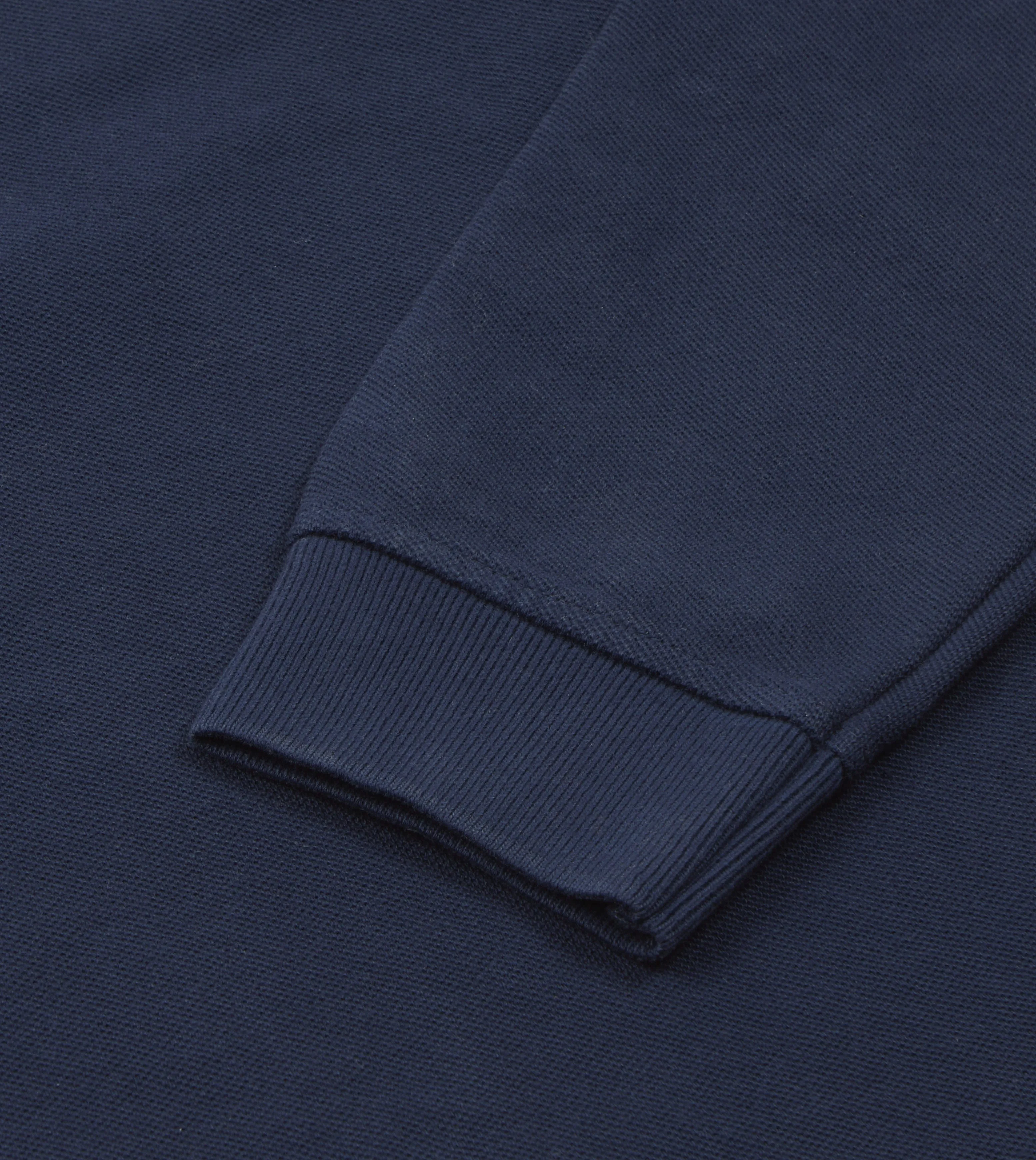 Navy Pique Cotton Long-Sleeve Polo Shirt