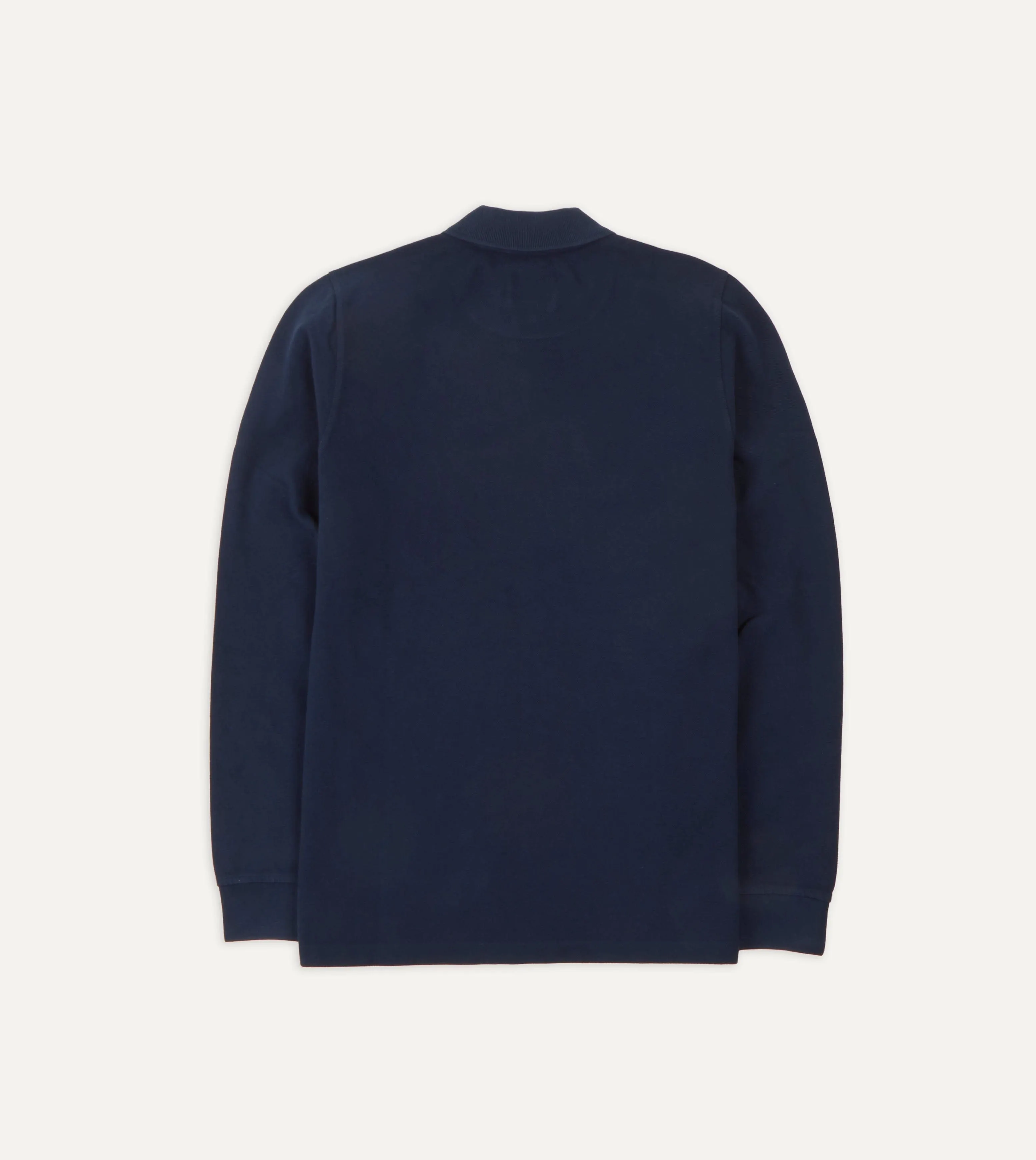Navy Pique Cotton Long-Sleeve Polo Shirt