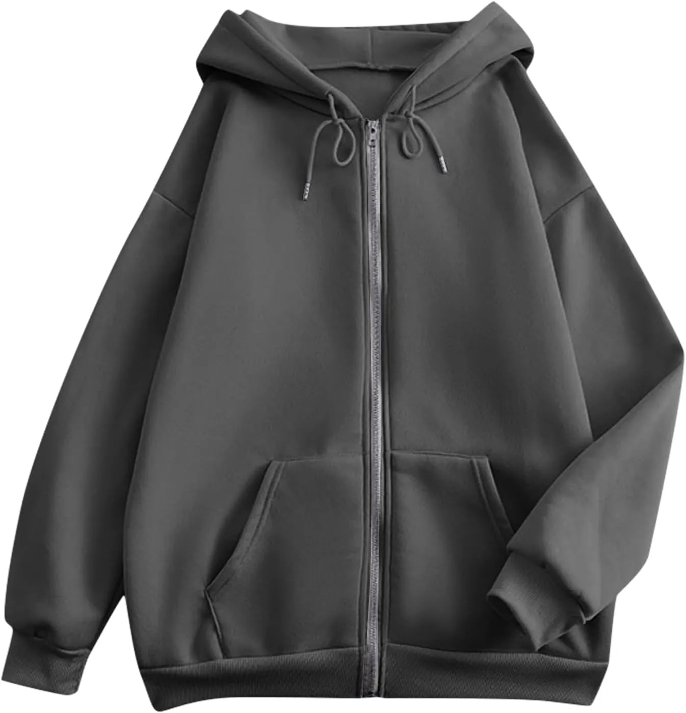 Oversized Hoodies for Women Cute Solid Color Drawstring Fashion Hoodies Loose Fit Zip Up Sweatshirt with Pocket