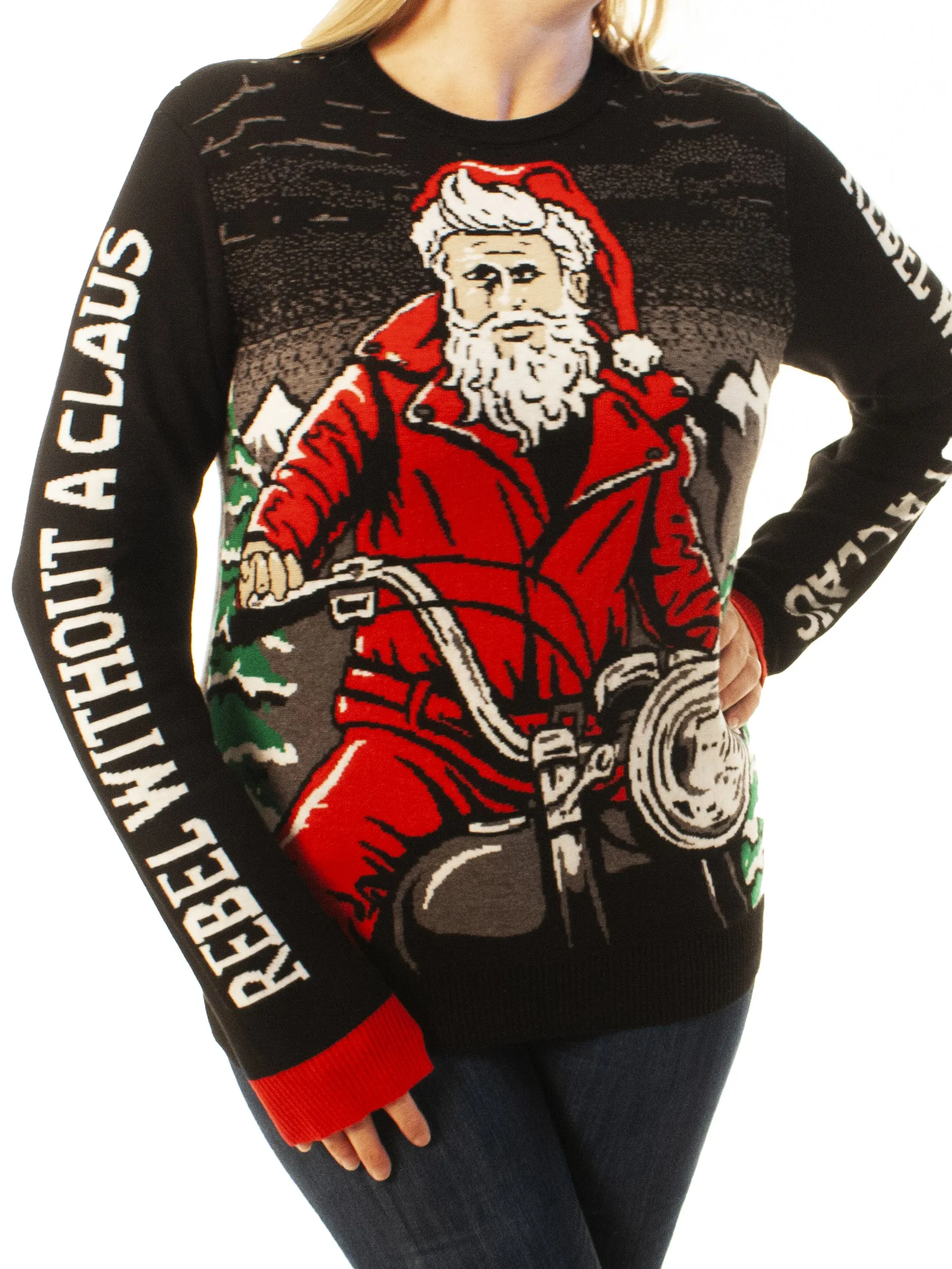 Rebel Without a Claus | Ugly Christmas Sweater For Men & Women | Unisex Sizing