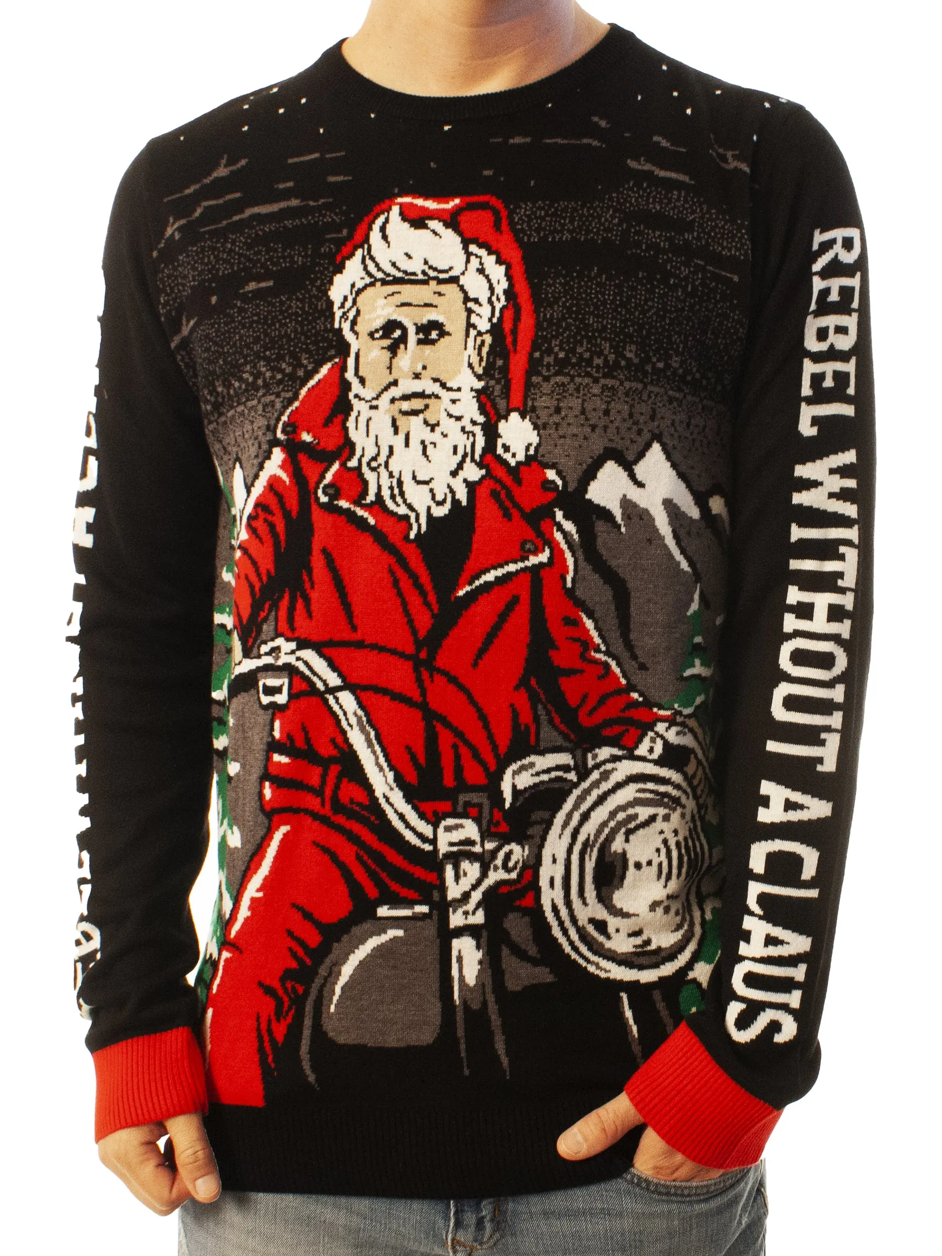 Rebel Without a Claus | Ugly Christmas Sweater For Men & Women | Unisex Sizing