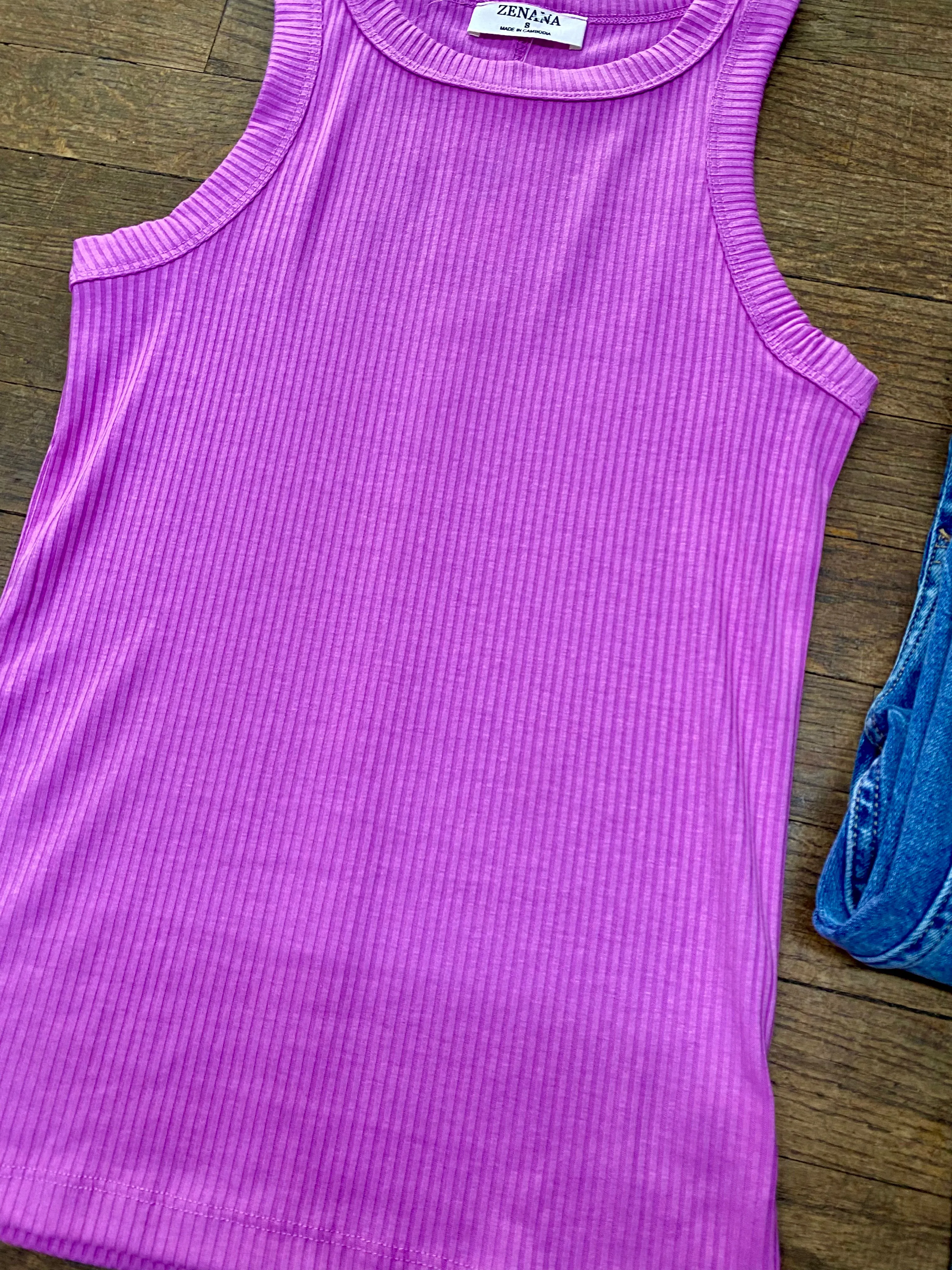 Ribbed Scoop Neck Tank - Pink