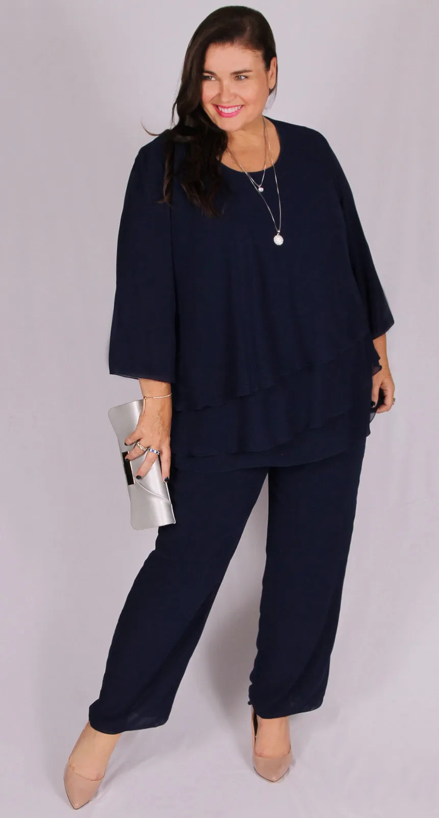 Rosaline Chiffon Layer Top Navy